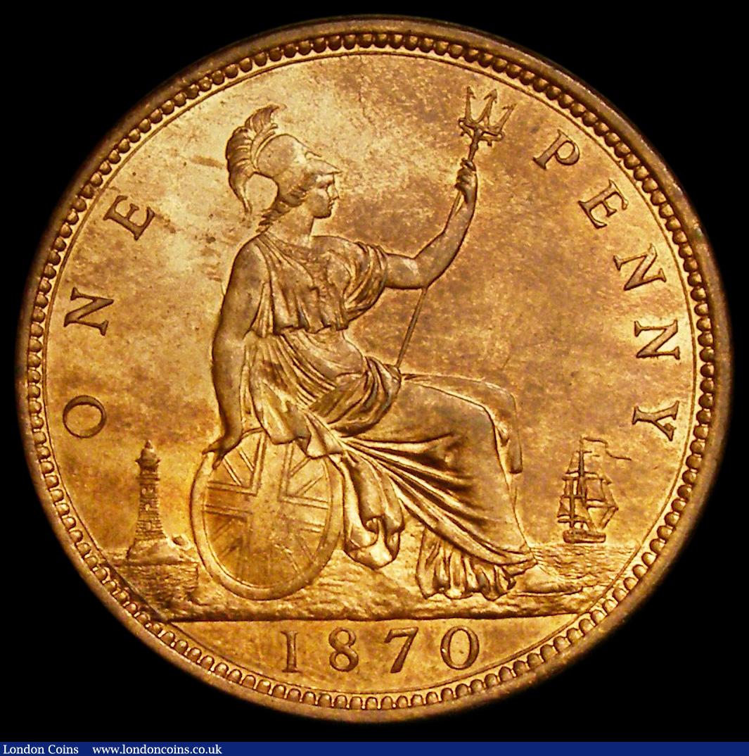 London Coins : A192 : Lot 1412 : Penny 1870 Freeman 60 dies 6+G, 12 Teeth date spacing, Gouby BP1870 Ac, Lustrous UNC, in an LCGS hol...