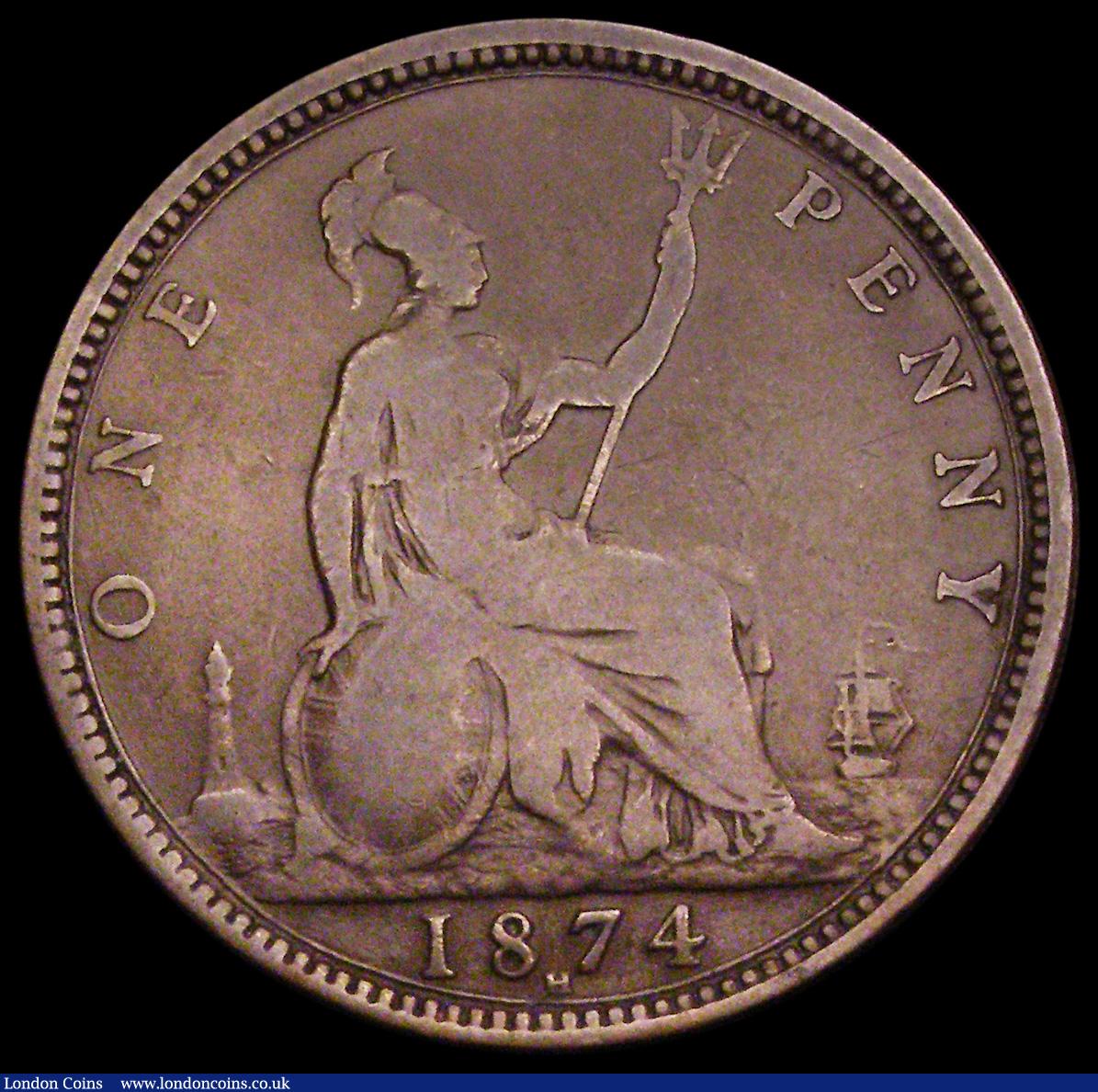 London Coins : A192 : Lot 1416 : Penny 1874H Freeman 76 dies 7+I Fine Very Rare rated R17 by Freeman