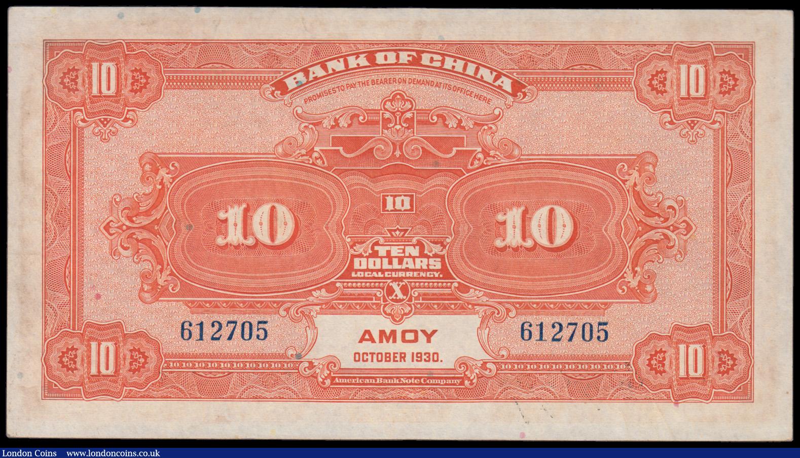 London Coins : A192 : Lot 142 : China, Bank of China 10 Silver Yuan AMOY October 1930 orange S/N 612705, Pick 69, AU
