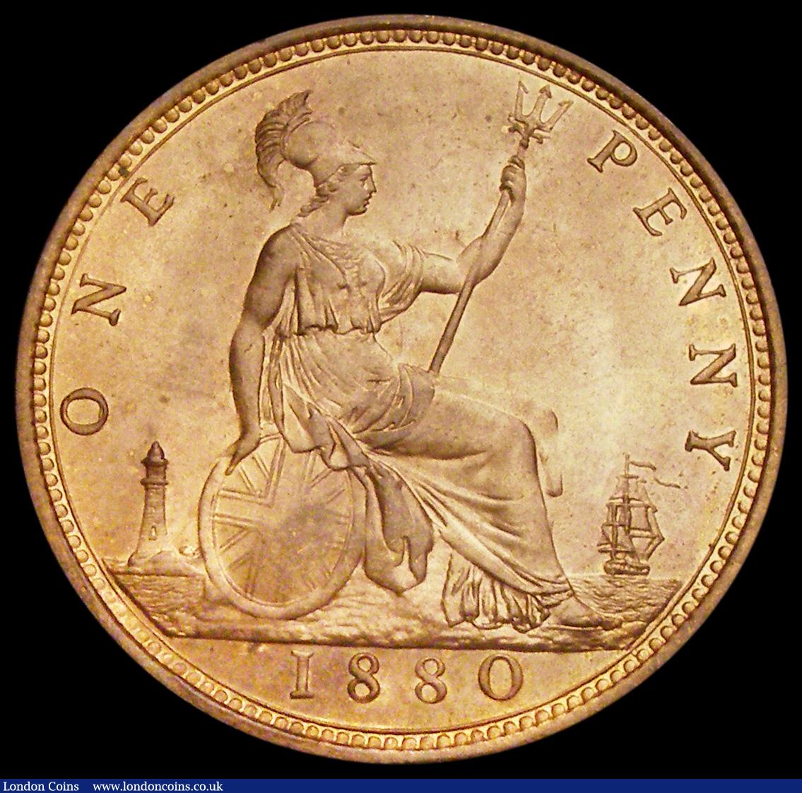 London Coins : A192 : Lot 1425 : Penny 1880 Freeman 99 dies 9+J silky UNC the reverse with near full lustre, one or two thin scratche...