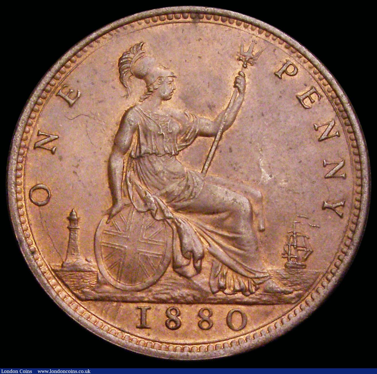 London Coins : A192 : Lot 1426 : Penny 1880 Freeman 99 dies 9+J Unc or near so with some lustre and seldom offered in high grade