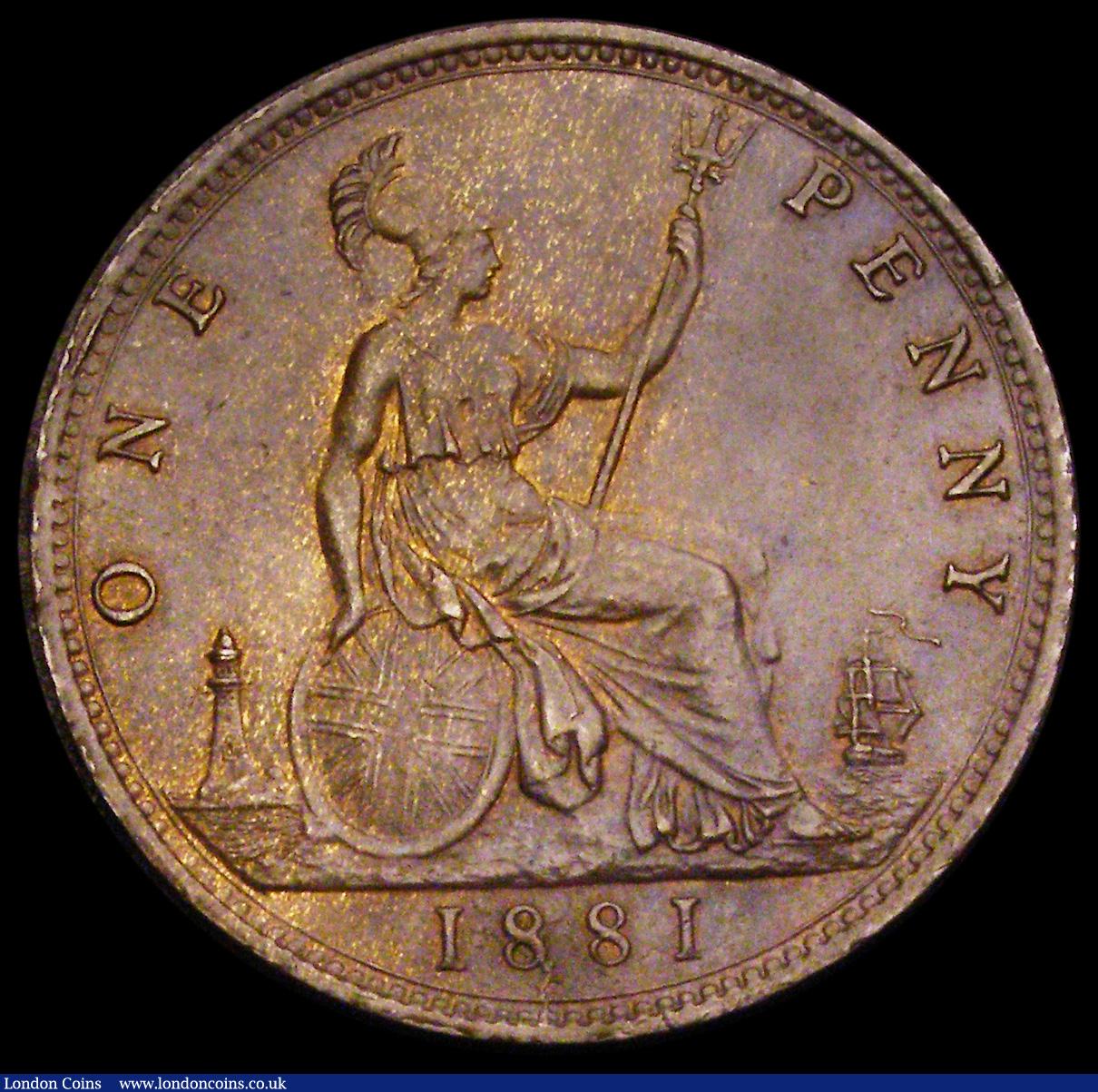 London Coins : A192 : Lot 1429 : Penny 1881 Freeman 106 dies 11+J Rare, rated R14 by Freeman EF with a hint of lustre the best exampl...
