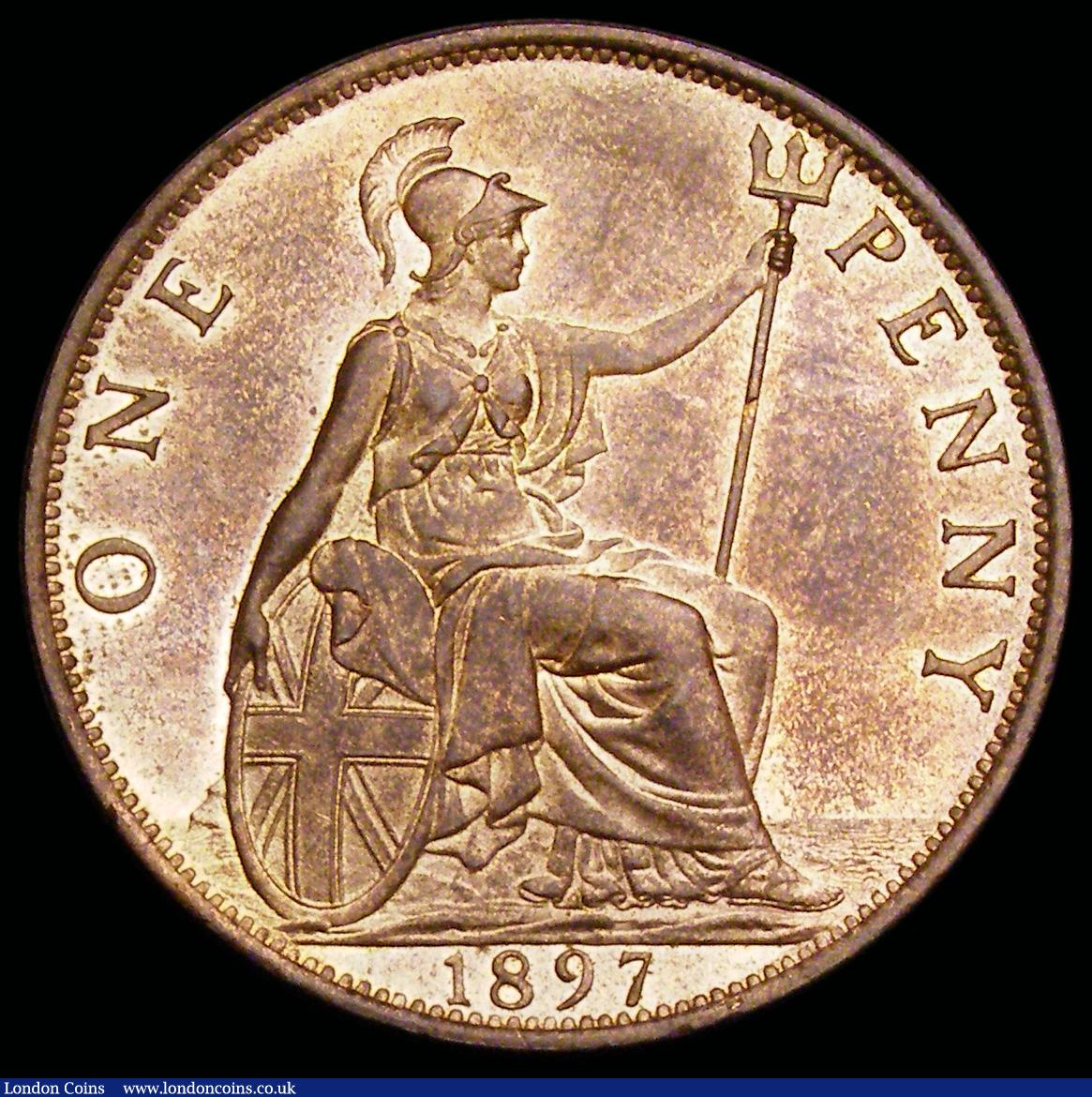 London Coins : A192 : Lot 1449 : Penny 1897 Freeman 145 dies 1+B UNC with good subdued lustre and prooflike fields a choice example