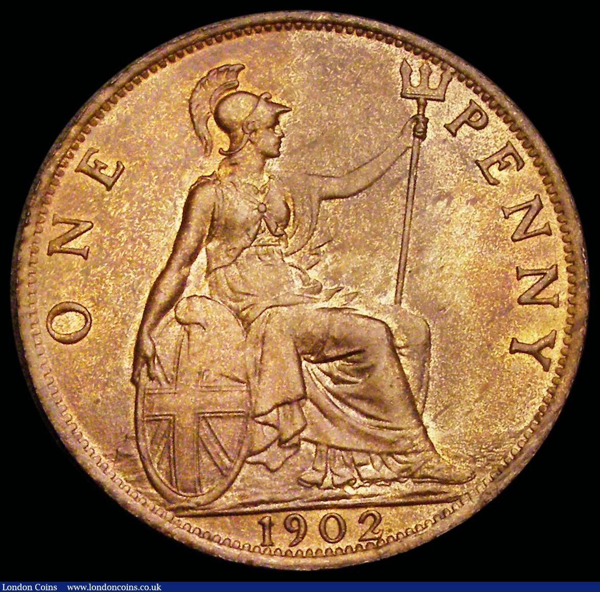 London Coins : A192 : Lot 1457 : Penny 1902 Low Tide Freeman 156 dies 1+A Lustrous Unc with a toning spot obverse rare in this high g...