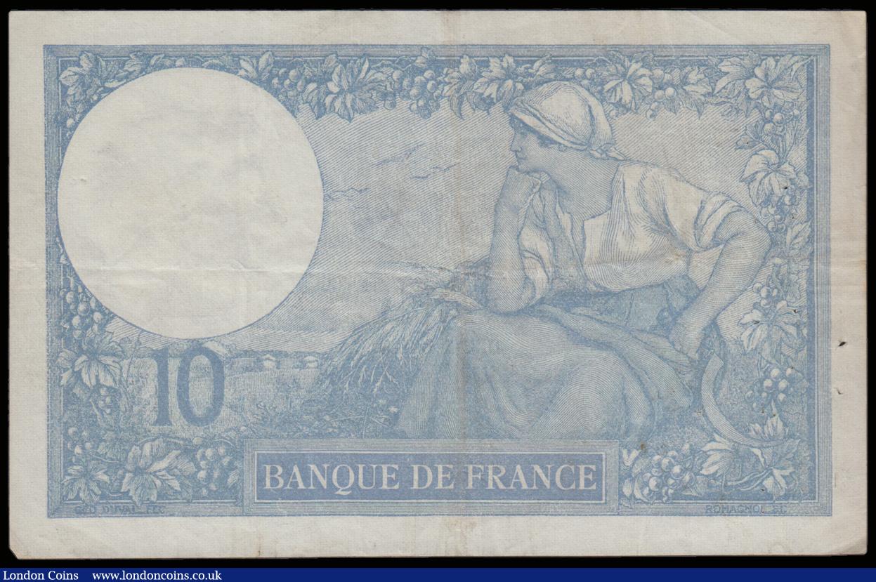 London Coins : A192 : Lot 147 : France 10 Francs 18.7.1918 Laferriere and Picard Pick 73a VF some light dirt reverse