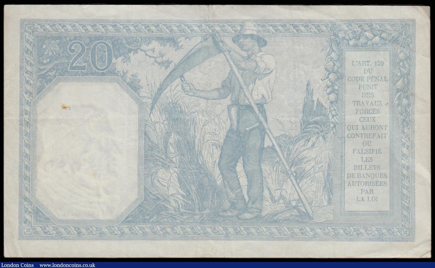 London Coins : A192 : Lot 148 : France 20 Francs 31.10.1918 Pick 74 VF one tiny rust mark reverse