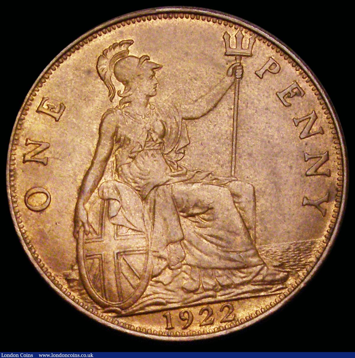 London Coins : A192 : Lot 1483 : Penny 1922 Freeman 192 dies 3+B UNC or near so with subdued lustre