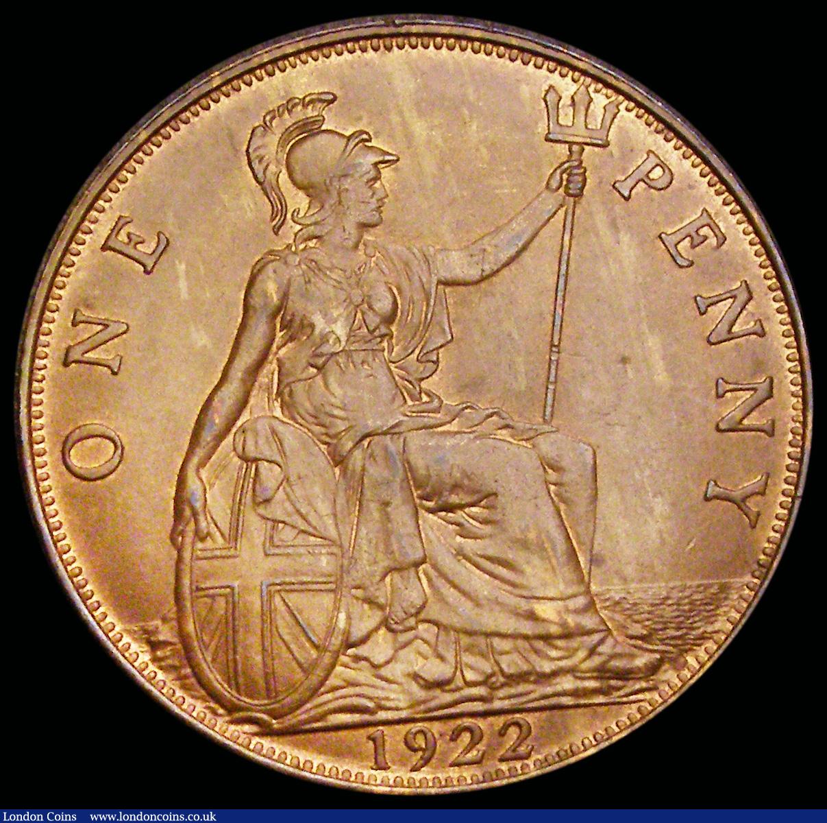 London Coins : A192 : Lot 1484 : Penny 1922 Freeman 192 dies 3+B UNC or near so with subdued lustre