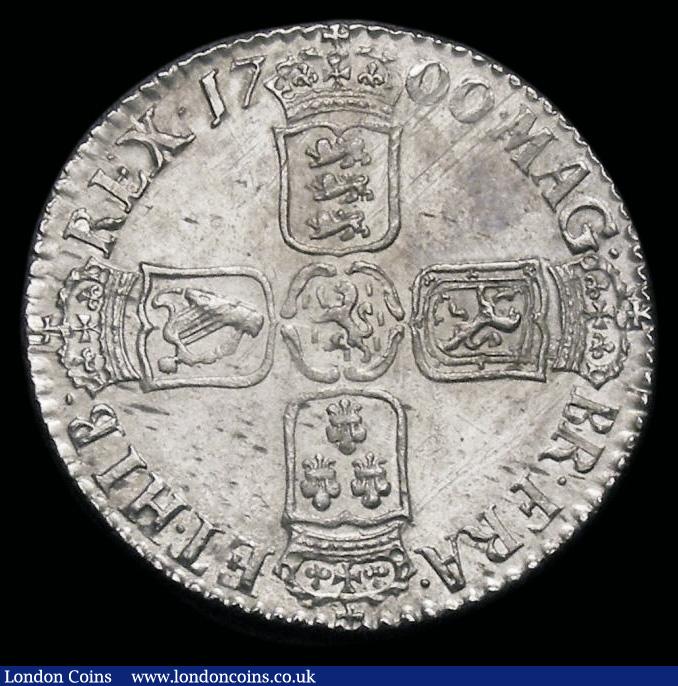 London Coins : A192 : Lot 1502 : Shilling 1700 Fifth Bust Circular smaller O's in date ESC 1121A CGS variety 02 Unc and graded 8...