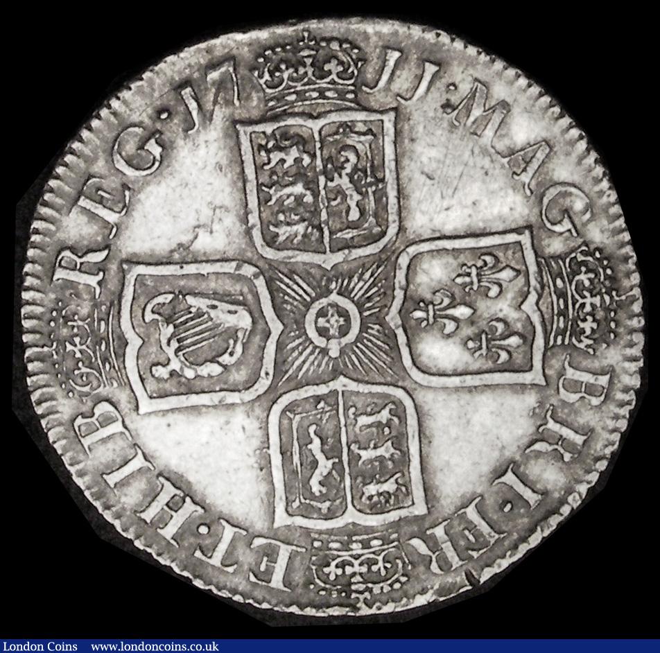 London Coins : A192 : Lot 1506 : Shilling 1711 Fourth Bust ESC 1158, Bull 1408 GVF with a few adjustment lines