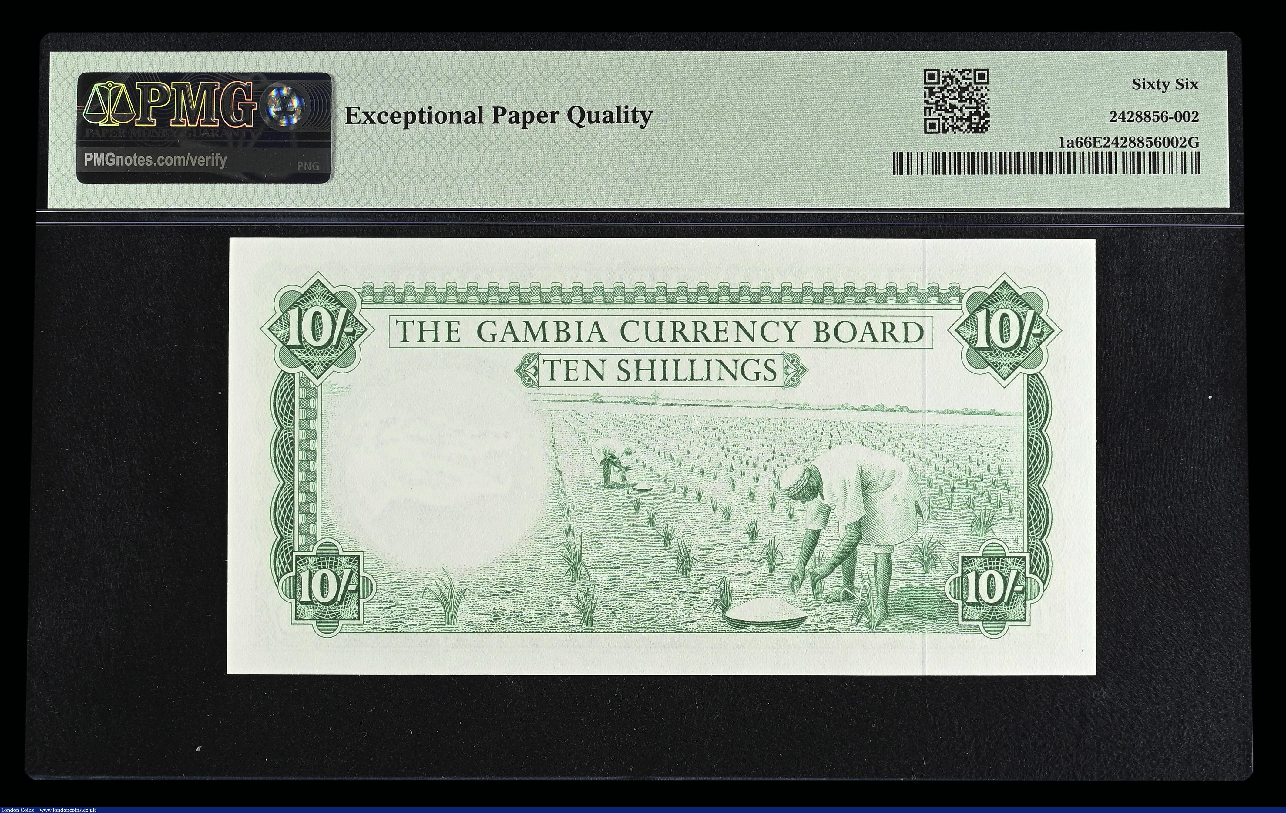 London Coins : A192 : Lot 151 : Gambia 10 Shillings ND (1965-70) watermark Crocodile's Head  Pick 1a PMG 66 EPQ