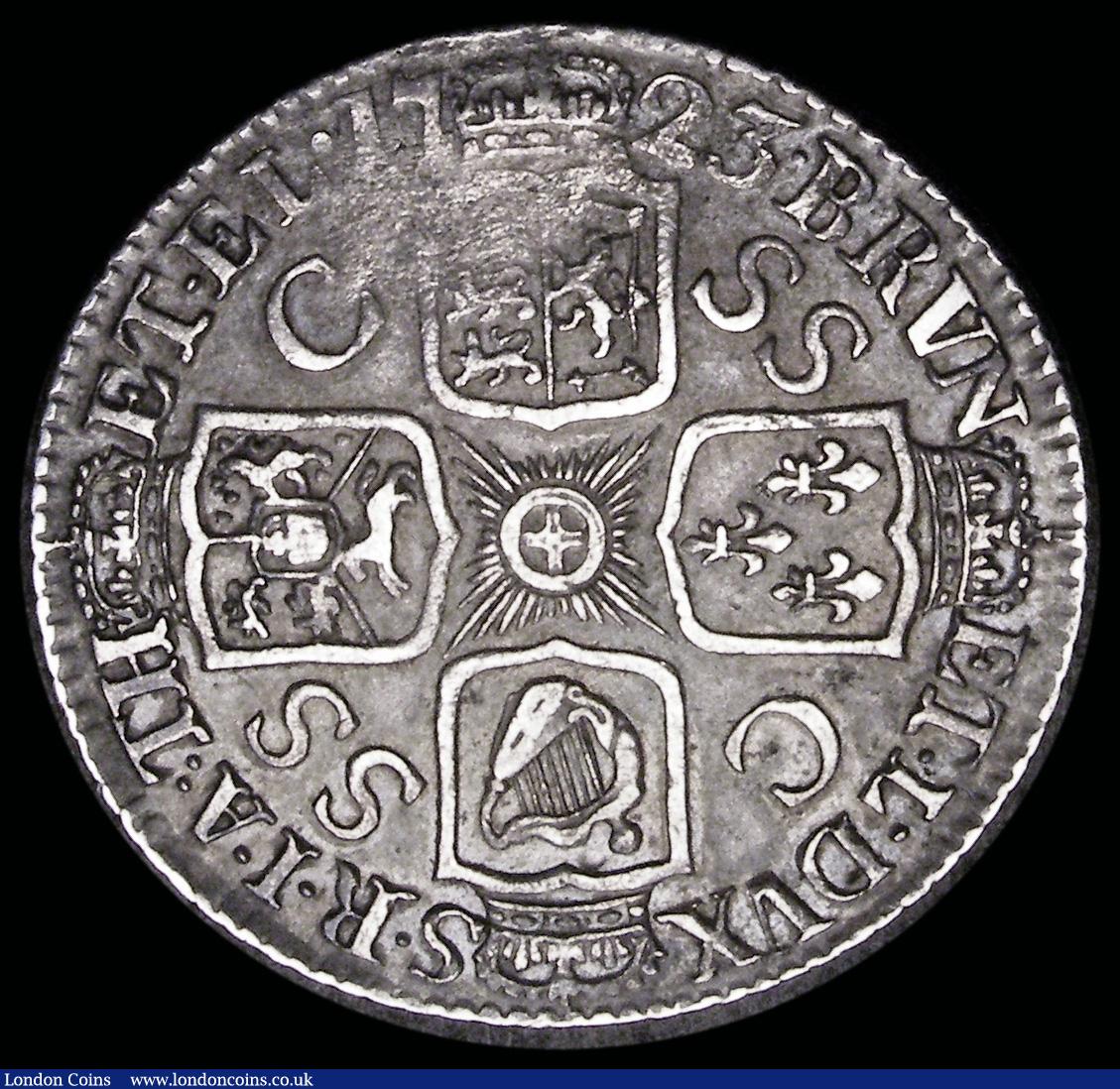 London Coins : A192 : Lot 1510 : Shilling 1723 SSC First Bust ESC 1176, Bull 1586 VF the English Shield weakly struck