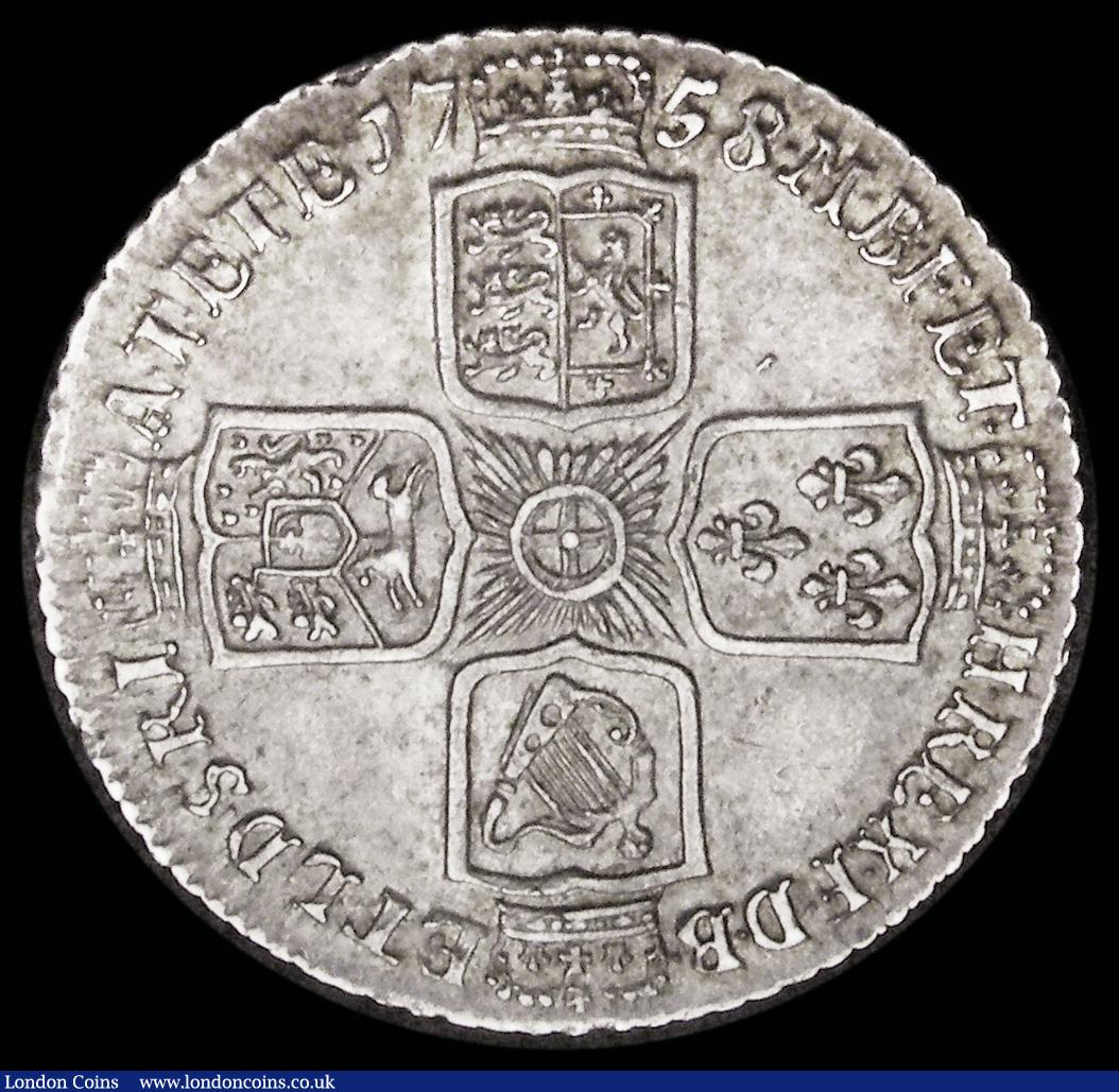 London Coins : A192 : Lot 1517 : Shilling 1758 ESC 1213, Bull 1734 EF