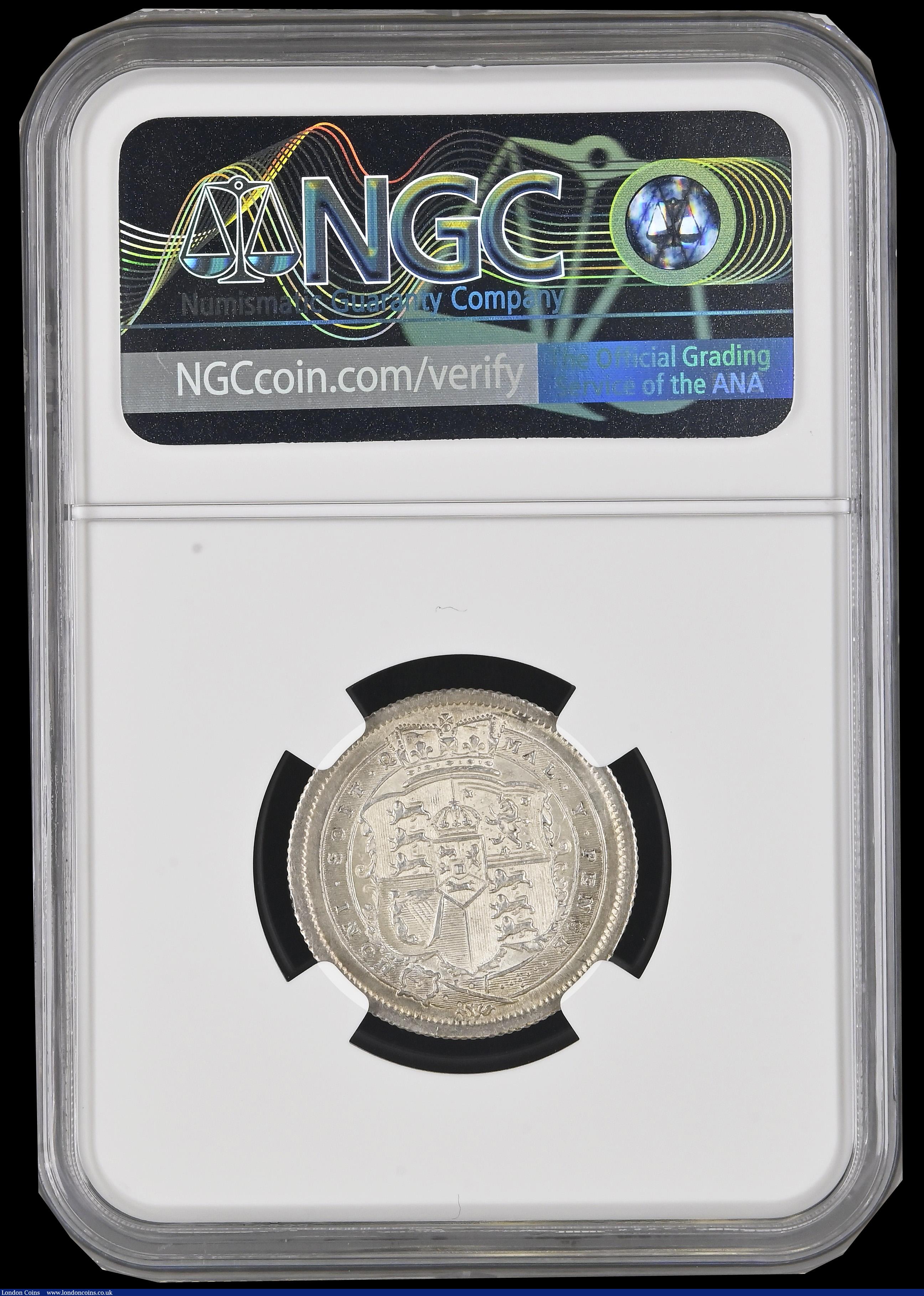 London Coins : A192 : Lot 1525 : Shilling 1817 RRITT error unlisted by ESC Choice Unc so the variety crystal clear in an NGC Holder M...
