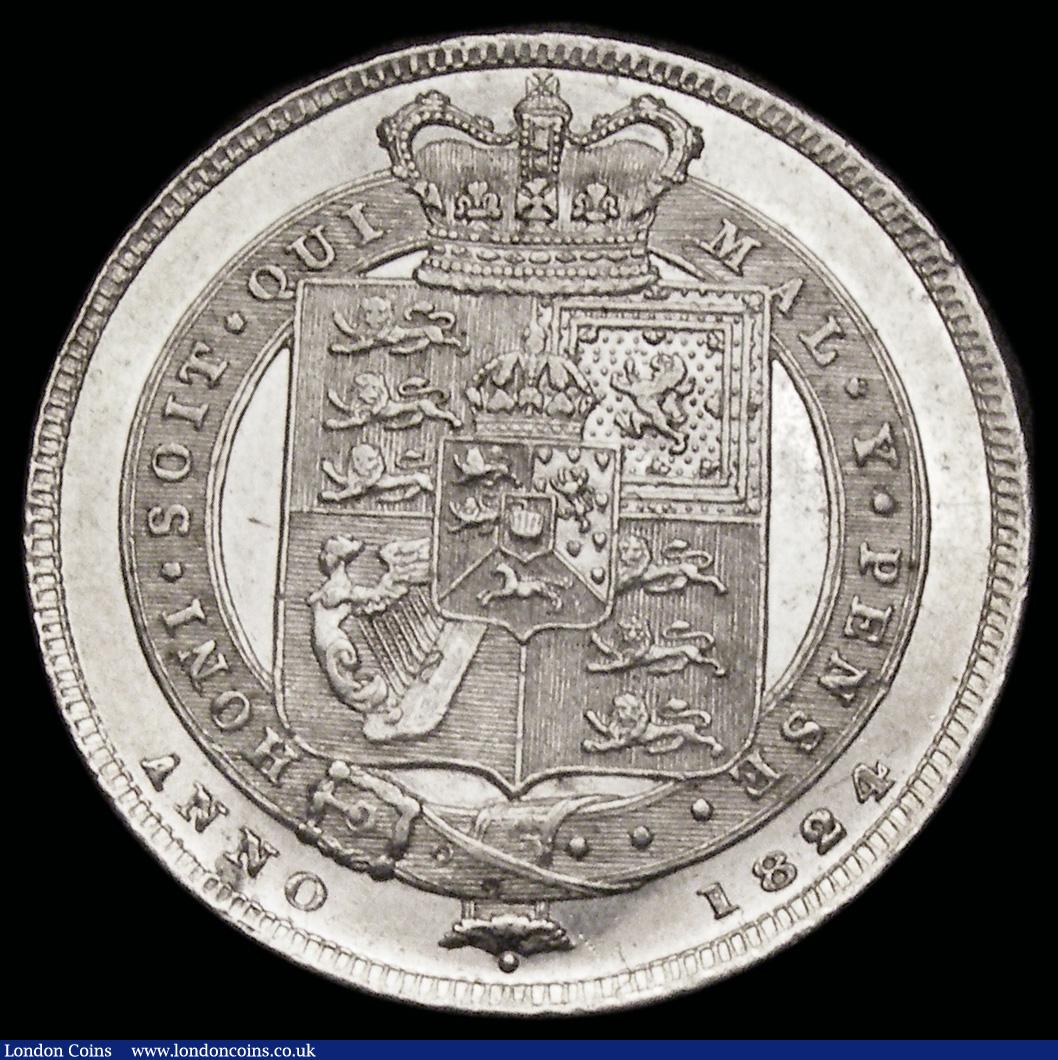London Coins : A192 : Lot 1527 : Shilling 1824 ESC 1251, Bull 2400 Bright EF 