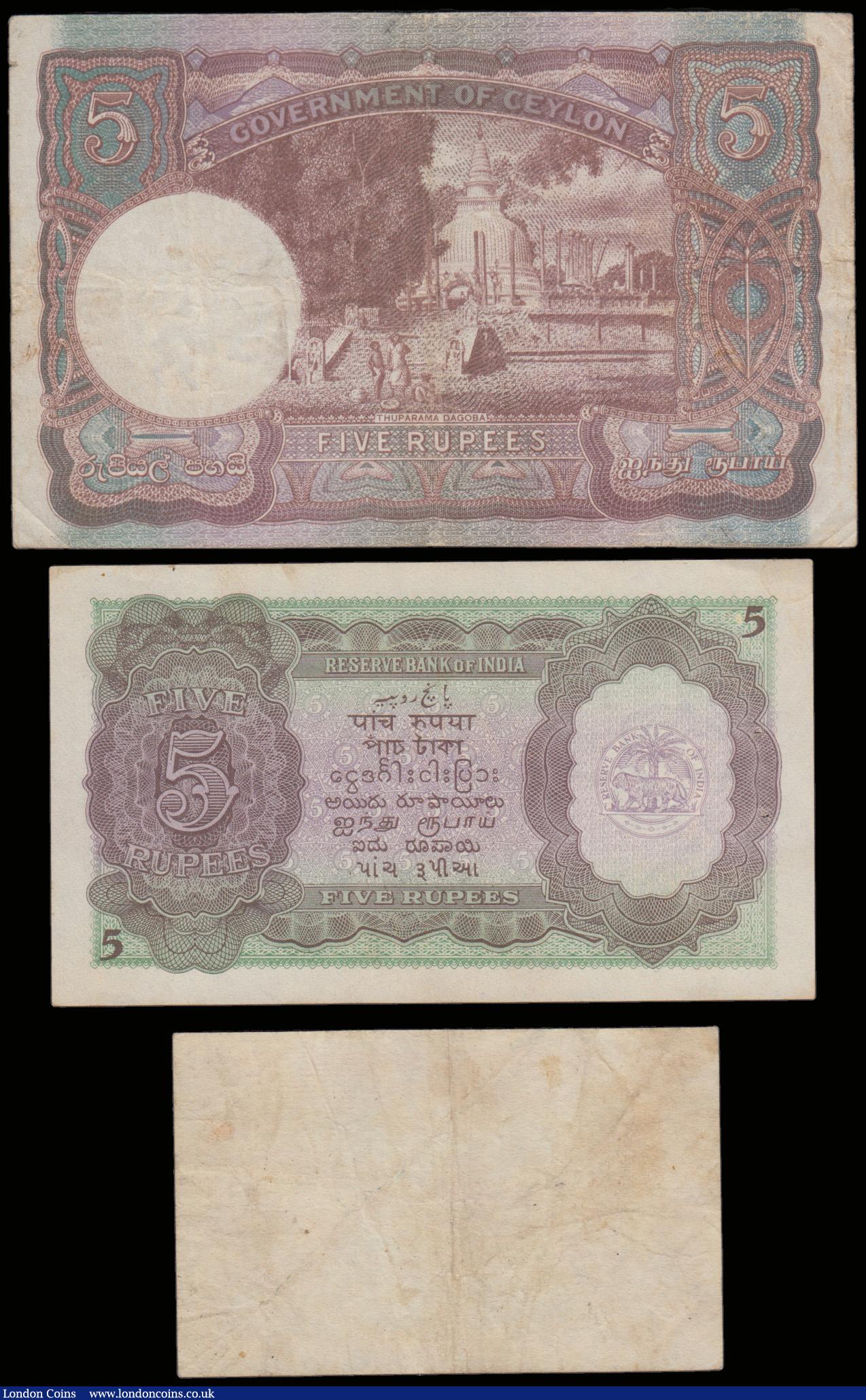London Coins : A192 : Lot 153 : George VI portrait issues (3) Burma 5 Rupees Military Administration (overprint on India Pick 18) Bu...