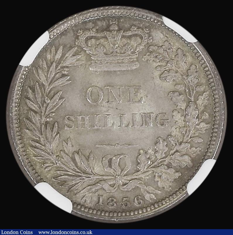 London Coins : A192 : Lot 1534 : Shilling 1856 ESC 1304, Bull 3007 Choice and graded MS63 by NGC