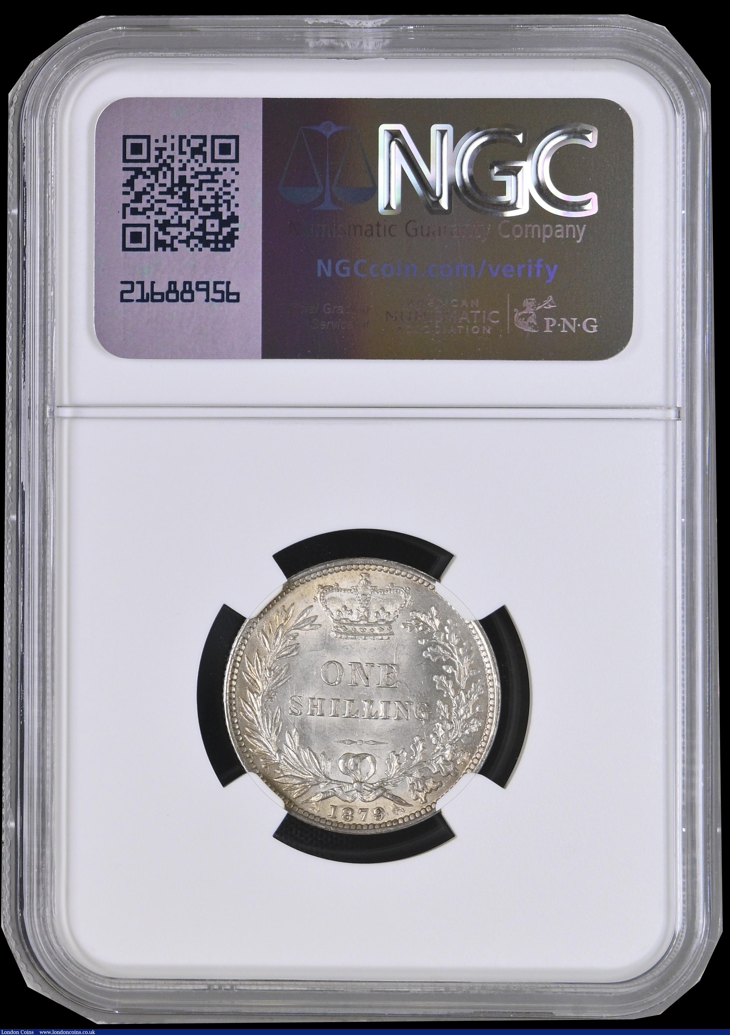 London Coins : A192 : Lot 1543 : Shilling 1879 No Die Number ESC 1334, Bull 3061 NGC MS63 and rare in this choice grade
