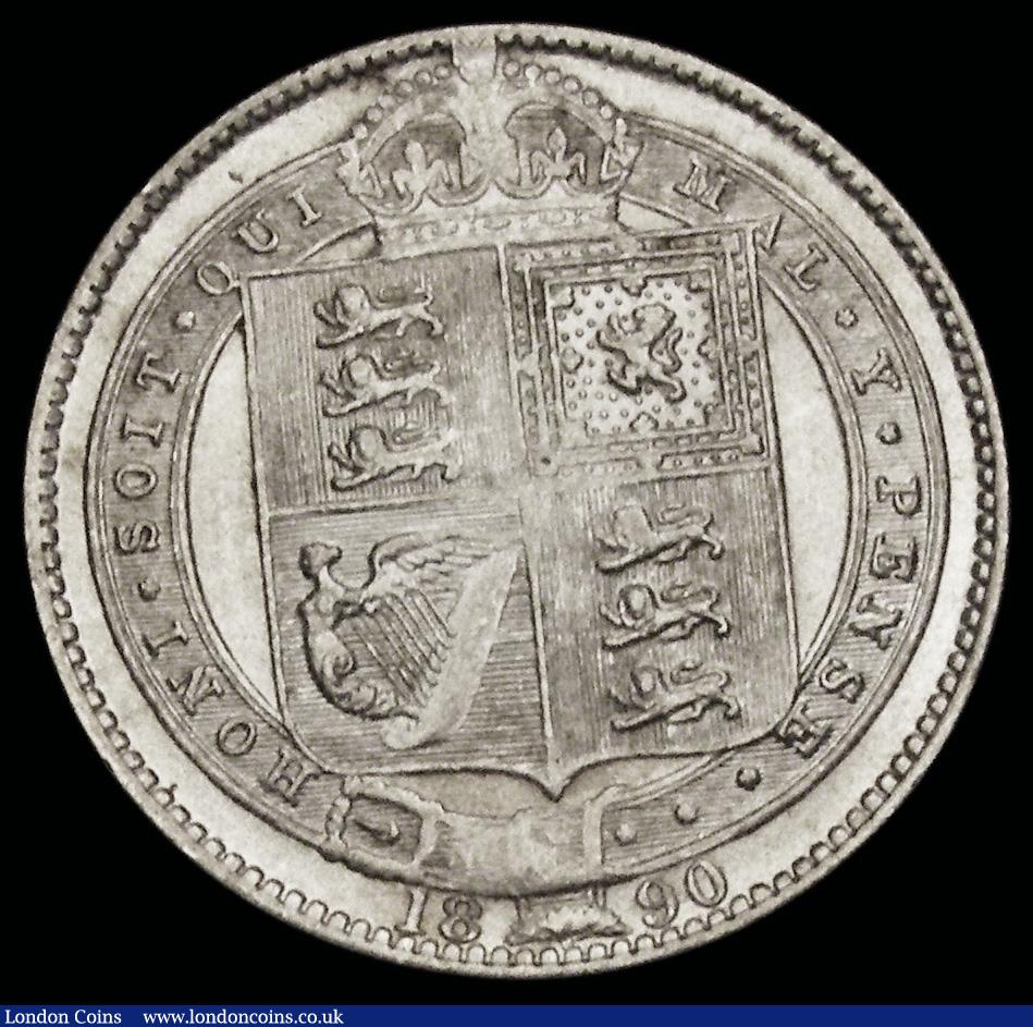 London Coins : A192 : Lot 1548 : Shilling 1890 as ESC 1357, Bull 3144, Reverse E  GEF and lustrous with some contact marks