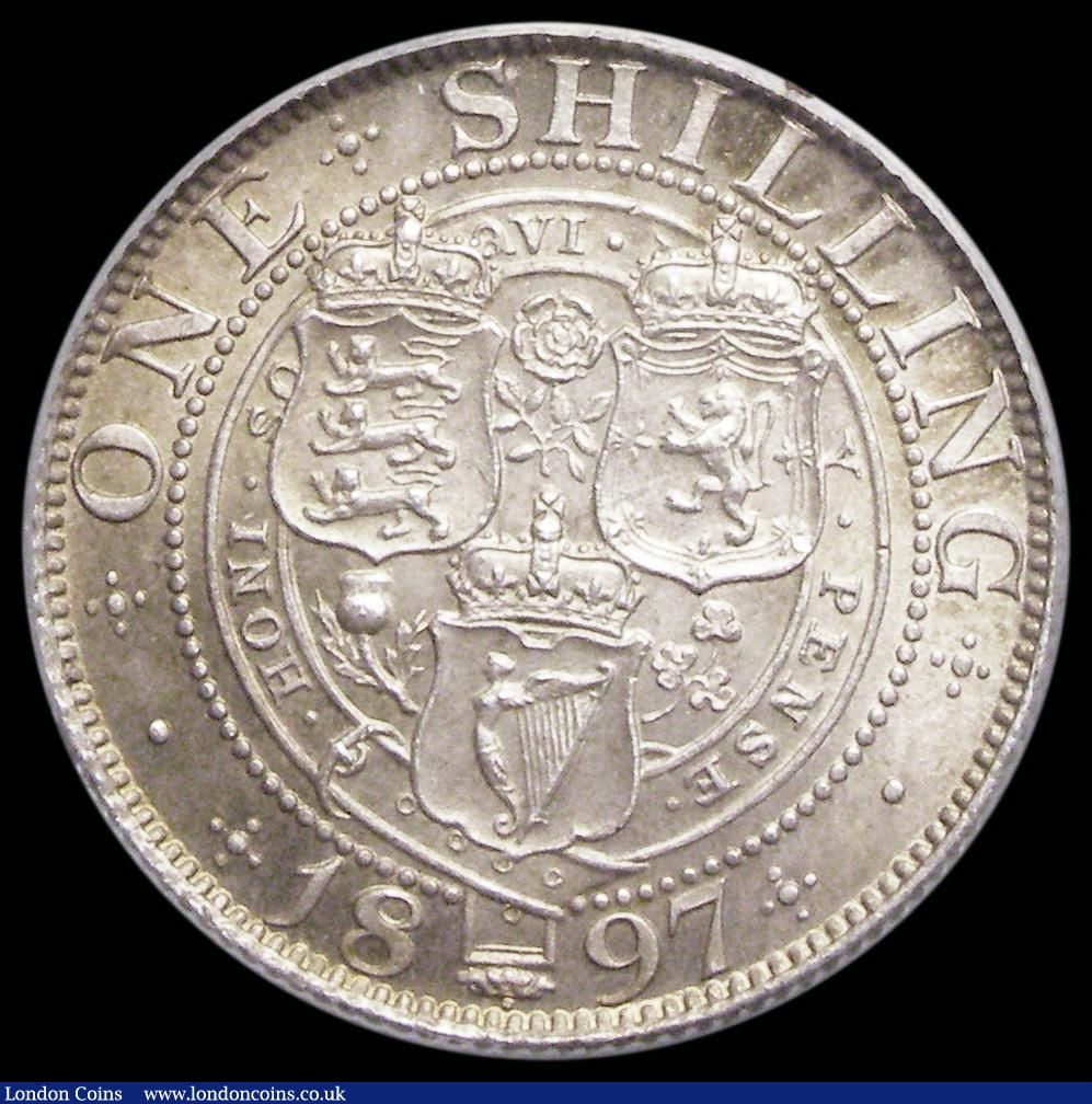 London Coins : A192 : Lot 1555 : Shilling 1897 ESC 1366, Bull 3162, UNC with attractive tone, in an LCGS holder and graded LCGS 82