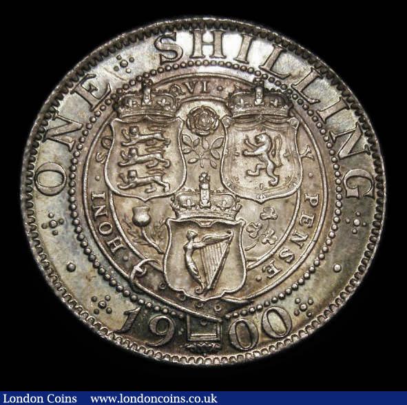London Coins : A192 : Lot 1557 : Shilling 1900 Bull 3165, UNC with an attractive colourful tone and graded 82 by CGS