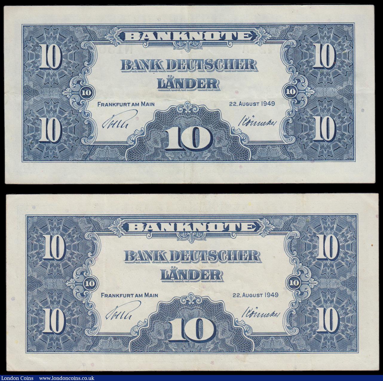 London Coins : A192 : Lot 157 : Germany - Federal Republic Bank Deutscher Lander 10 Marks 1949  Pick 16a (2) both VF or better 