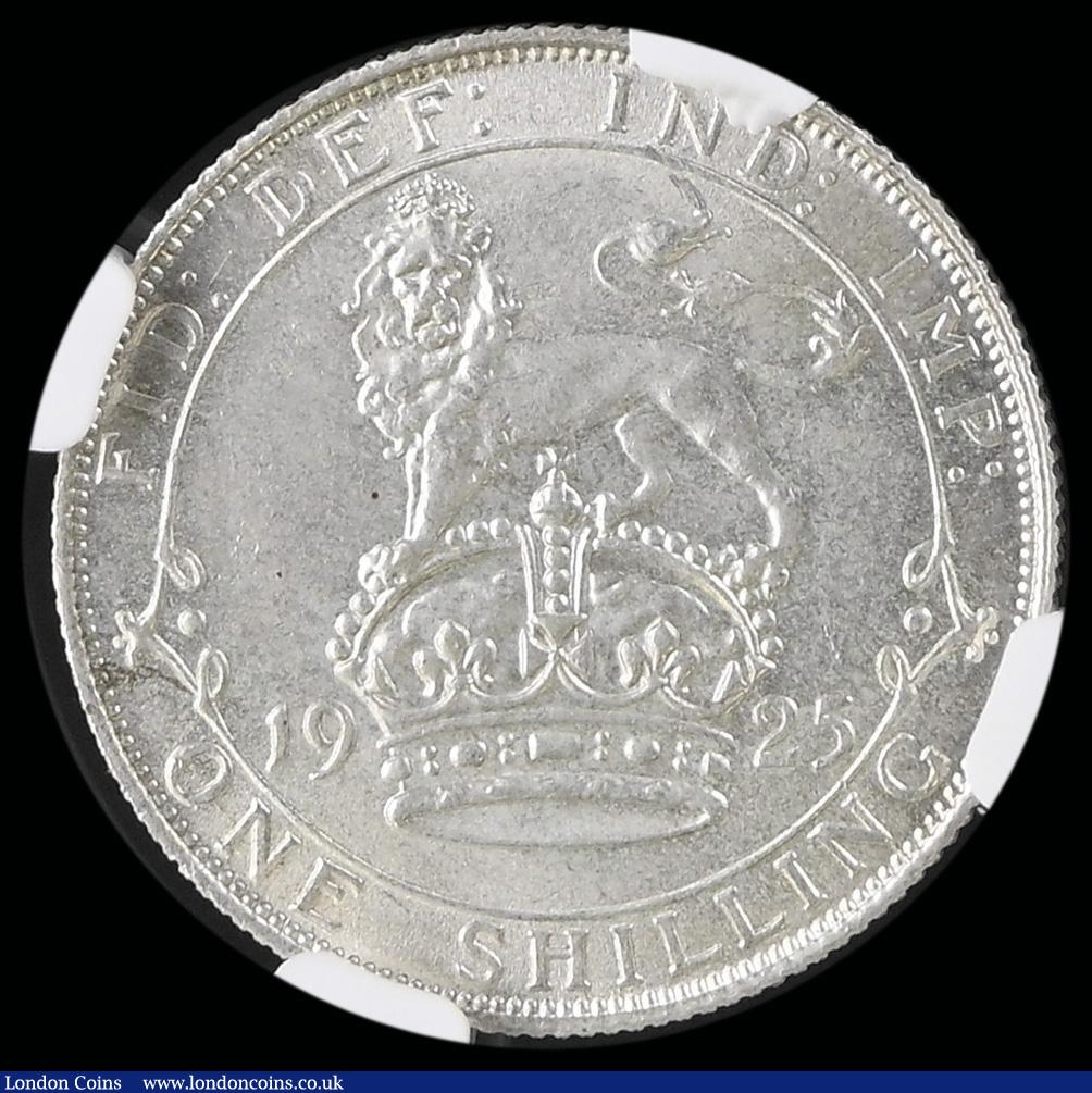 London Coins : A192 : Lot 1597 : Shilling 1925 ESC 1435, Bull 3823, UNC and lustrous, in an NGC holder and graded MS63 and a date tha...
