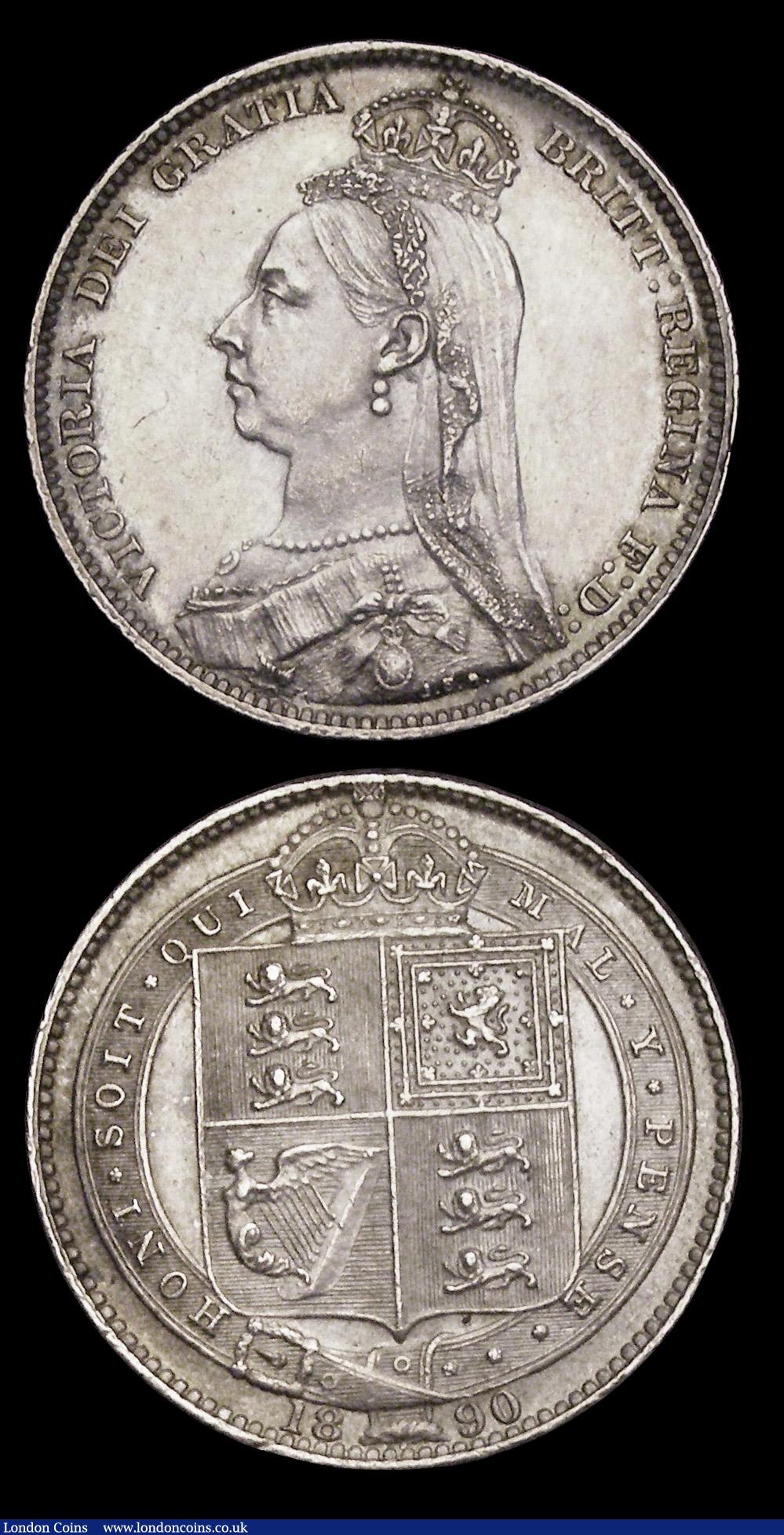 London Coins : A192 : Lot 1607 : Shillings Victoria Jubilee Head (2) 1887 Unc and nicely toned and 1890 EF/AU