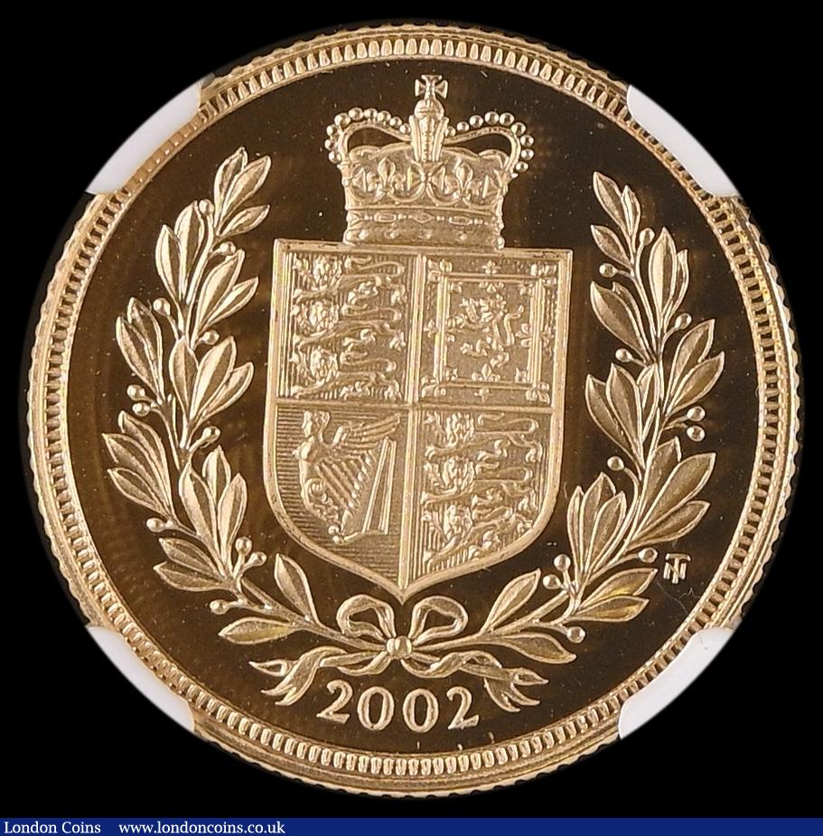 London Coins : A192 : Lot 1770 : Sovereign 2002 Shield Reverse, Queen Elizabeth II Golden Jubilee issue S.SC5 in a NGC holder and gra...