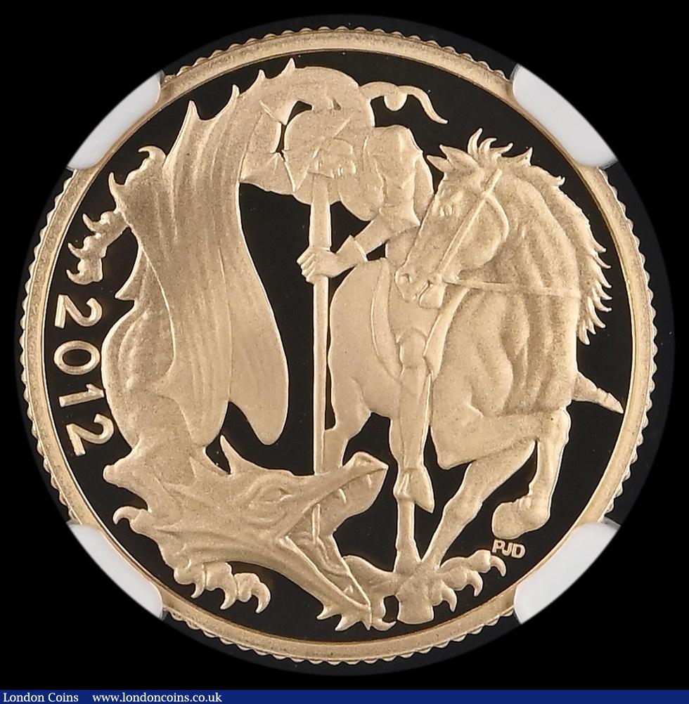 London Coins : A192 : Lot 1773 : Sovereign 2012 Queen Elizabeth II Diamond Jubilee Gold Proof S.SC8 in an NGC holder and graded PF70 ...