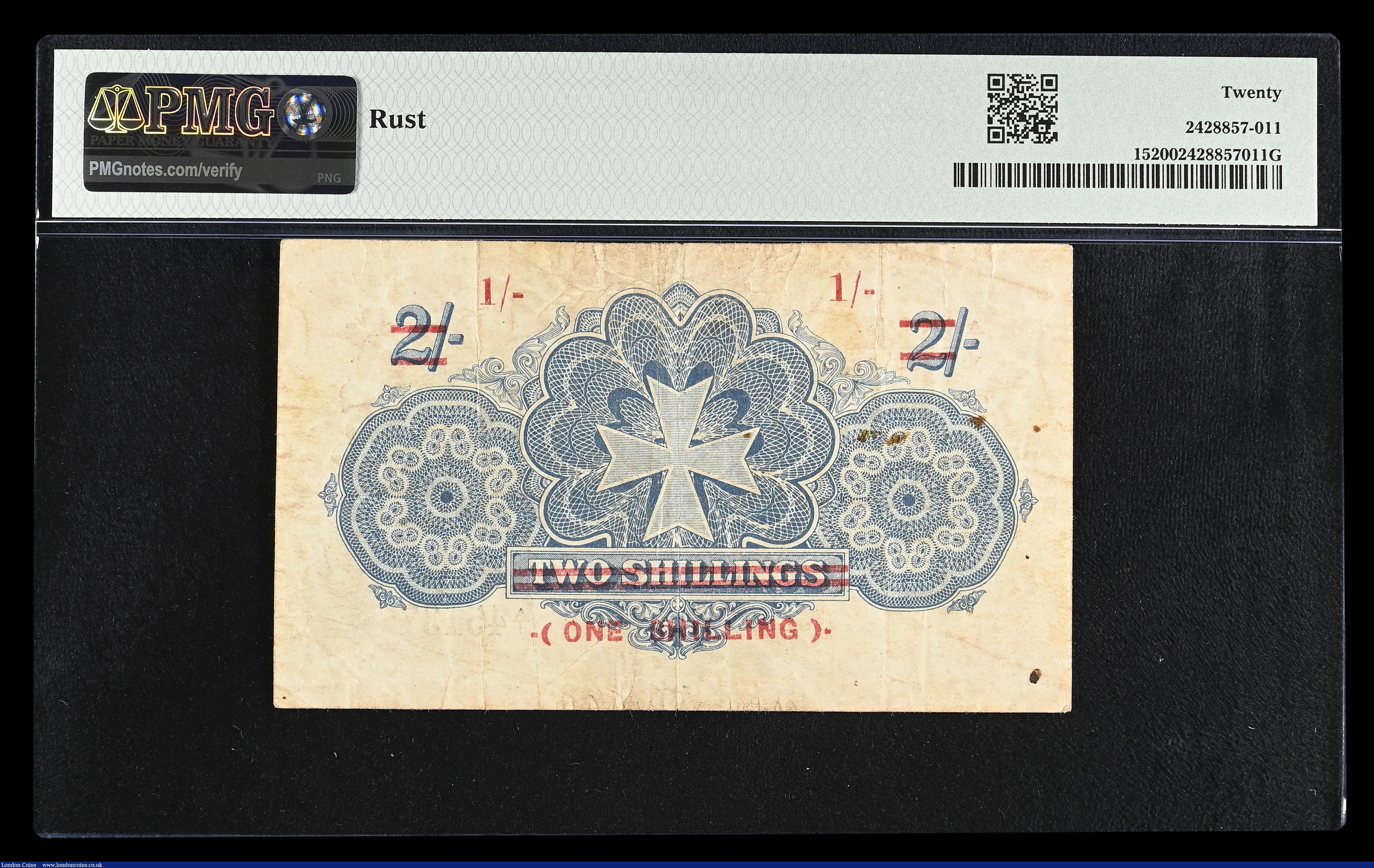 London Coins : A192 : Lot 179 : Malta 1 Shilling on 2 Shillings Provisional issue 1940 (old date 1918), series A/1 45137, George V a...