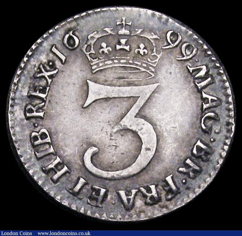 London Coins : A192 : Lot 1805 : Threepence 1699 ESC 2001 EF, S3350 , EF with a pleasing tone, rare in this high grade