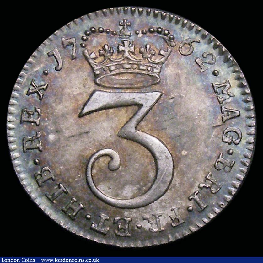 London Coins : A192 : Lot 1806 : Threepence 1762 ESC 2033 Unc with a beautiful tone and graded 82 by CGS