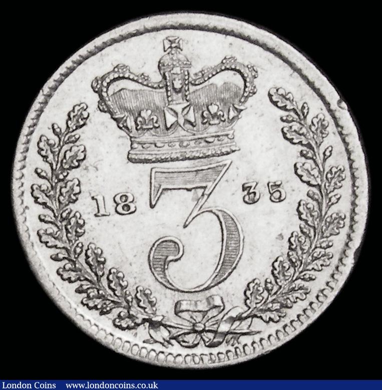 London Coins : A192 : Lot 1809 : Threepence 1835 Large Head Bull 2536 Bright EF