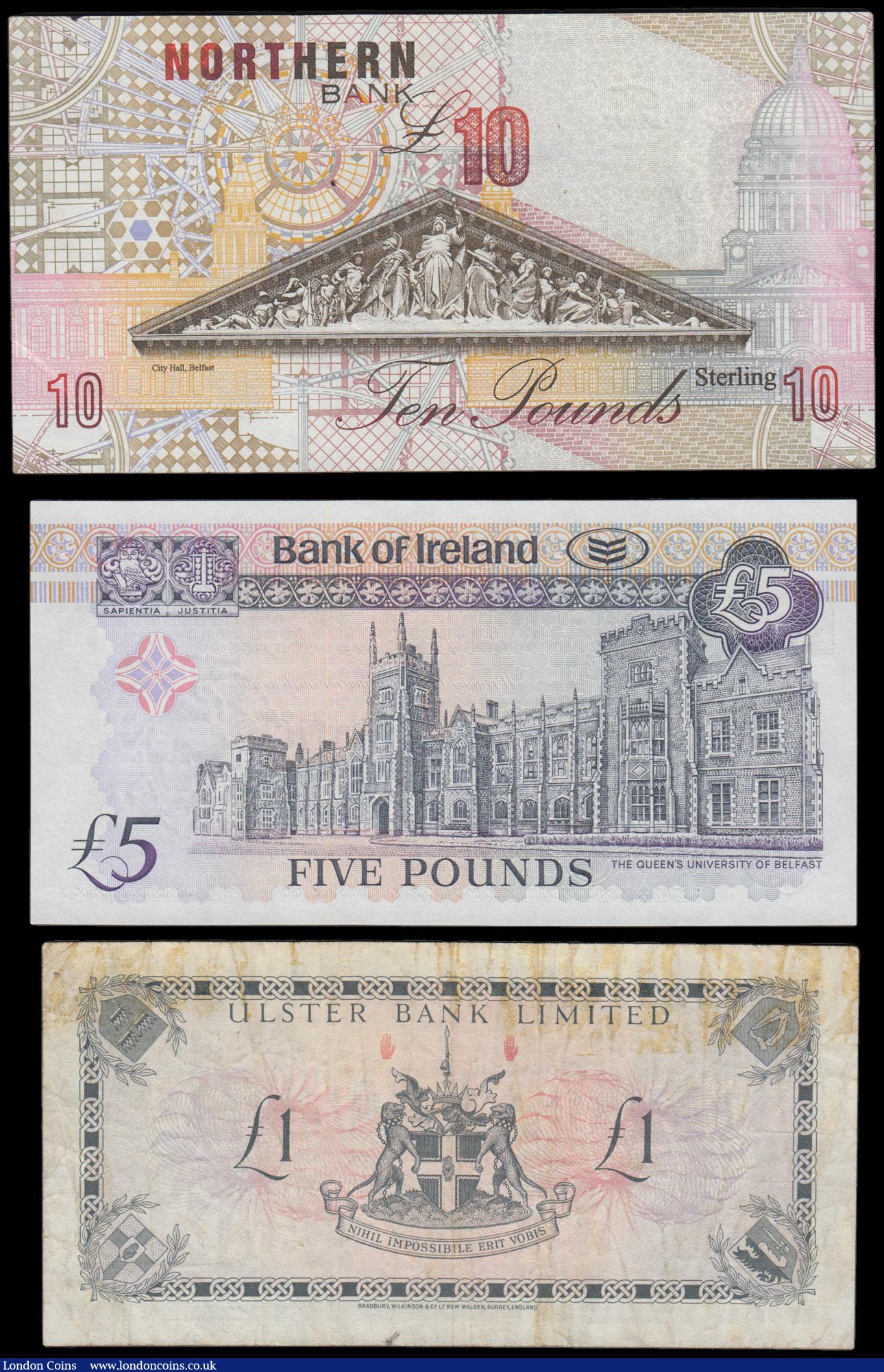 London Coins : A192 : Lot 184 : Northern Ireland (3) 10 Pounds Northern Bank 24.2.1997 VF, 5 Pounds Bank of Ireland 1.3.2003 Unc, 1 ...