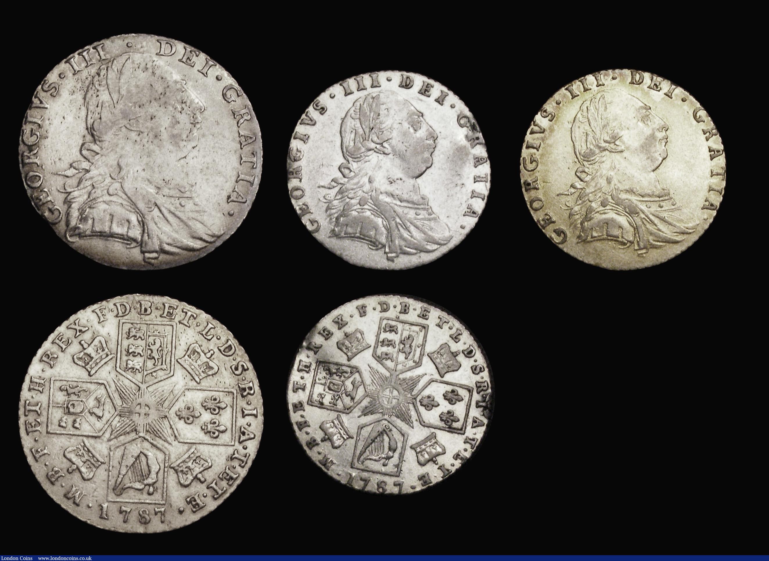 London Coins : A192 : Lot 1982 : Ex Jewellery (4) Hong Kong Dollar 1866, England George III Silver 1787 (3) Shilling and Sixpence (2)...