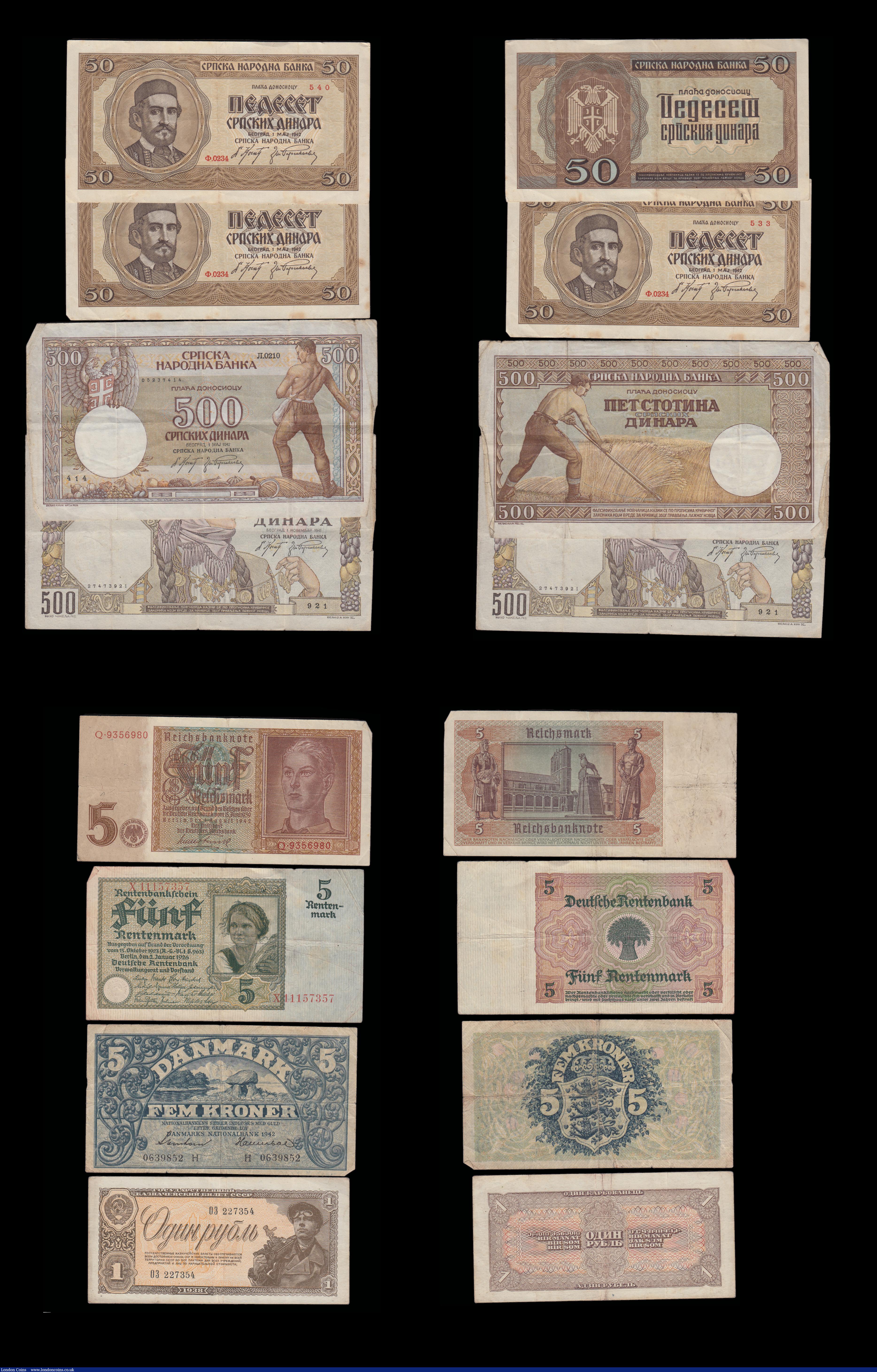 London Coins : A192 : Lot 209 : Russia (3) 100 Rubles 1898 signed Timashev Pick 5b Fine with 2 small central holes, 1,000 Rubles 191...