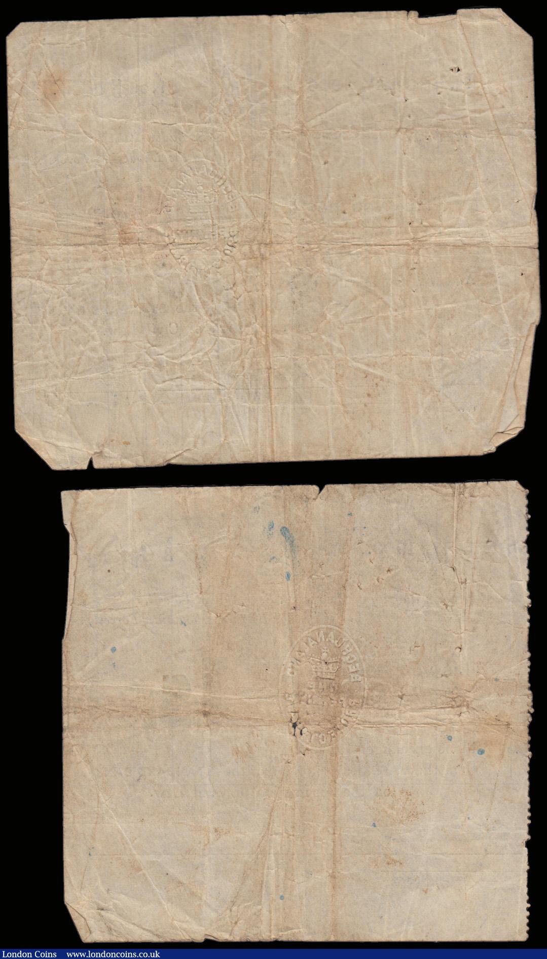 London Coins : A192 : Lot 230 : South Africa Mafeking siege notes (2) 1 shilling Mafeking siege note dated January 1900, S/N A4756, ...