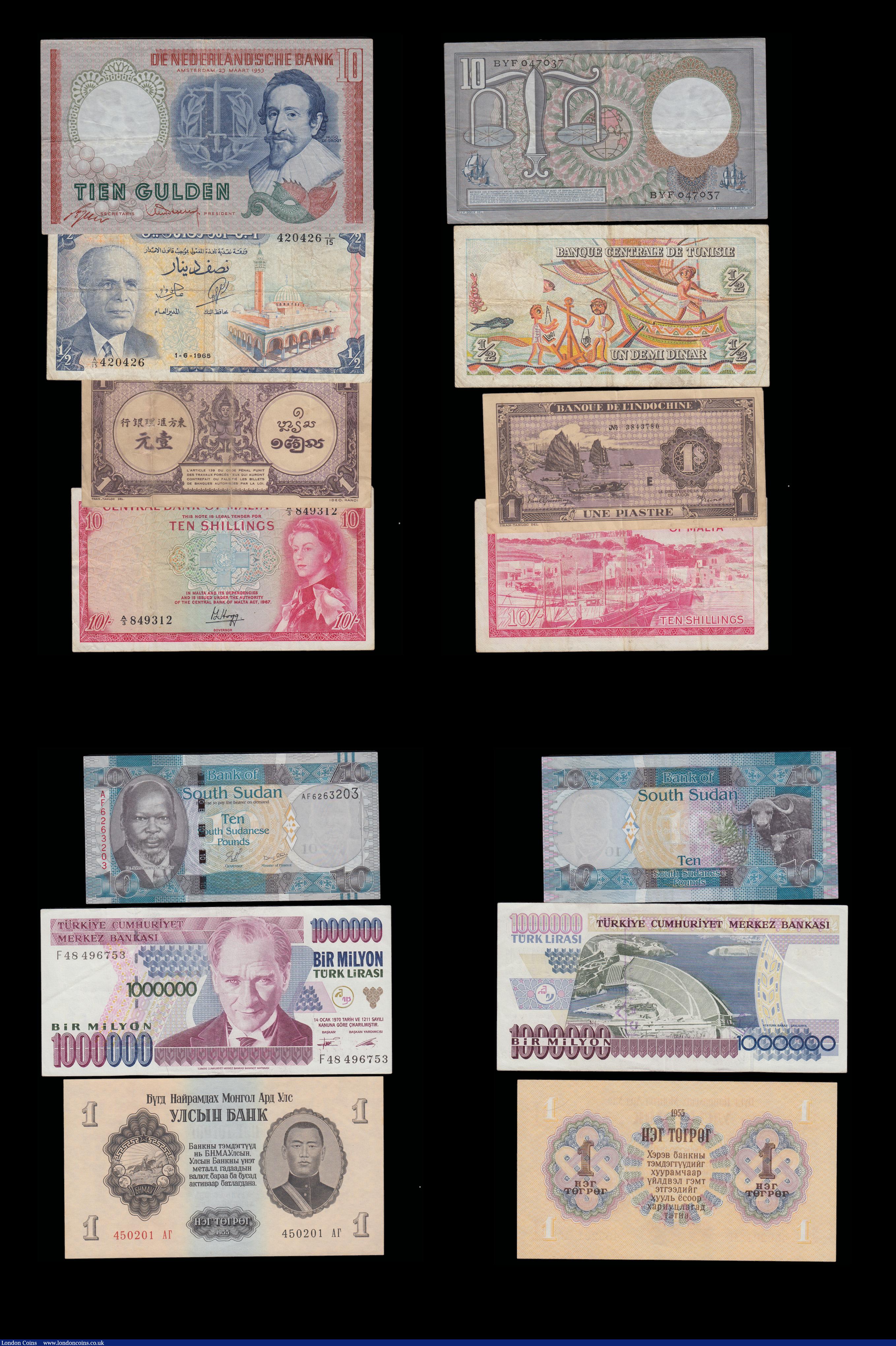 London Coins : A192 : Lot 239 : World, French Indo China 1 Piastre Pick 60 Fine, Italy 100 Lira 1931 Pick 55a Very Good, Netherlands...