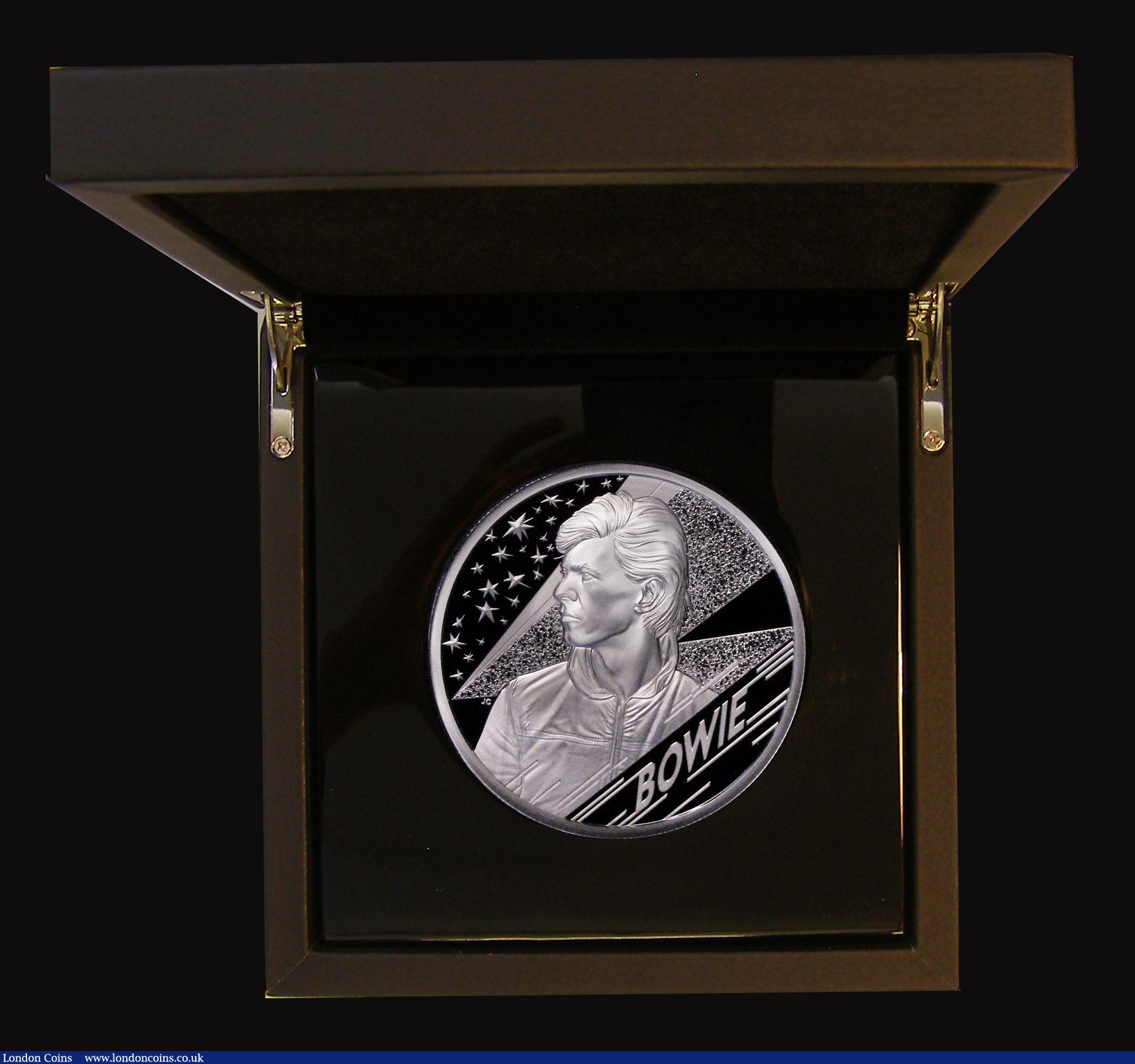 London Coins : A192 : Lot 274 : Five Pounds 2020 - David Bowie 2oz. Silver Proof, FDC in the Royal Mint box of issue with certificat...