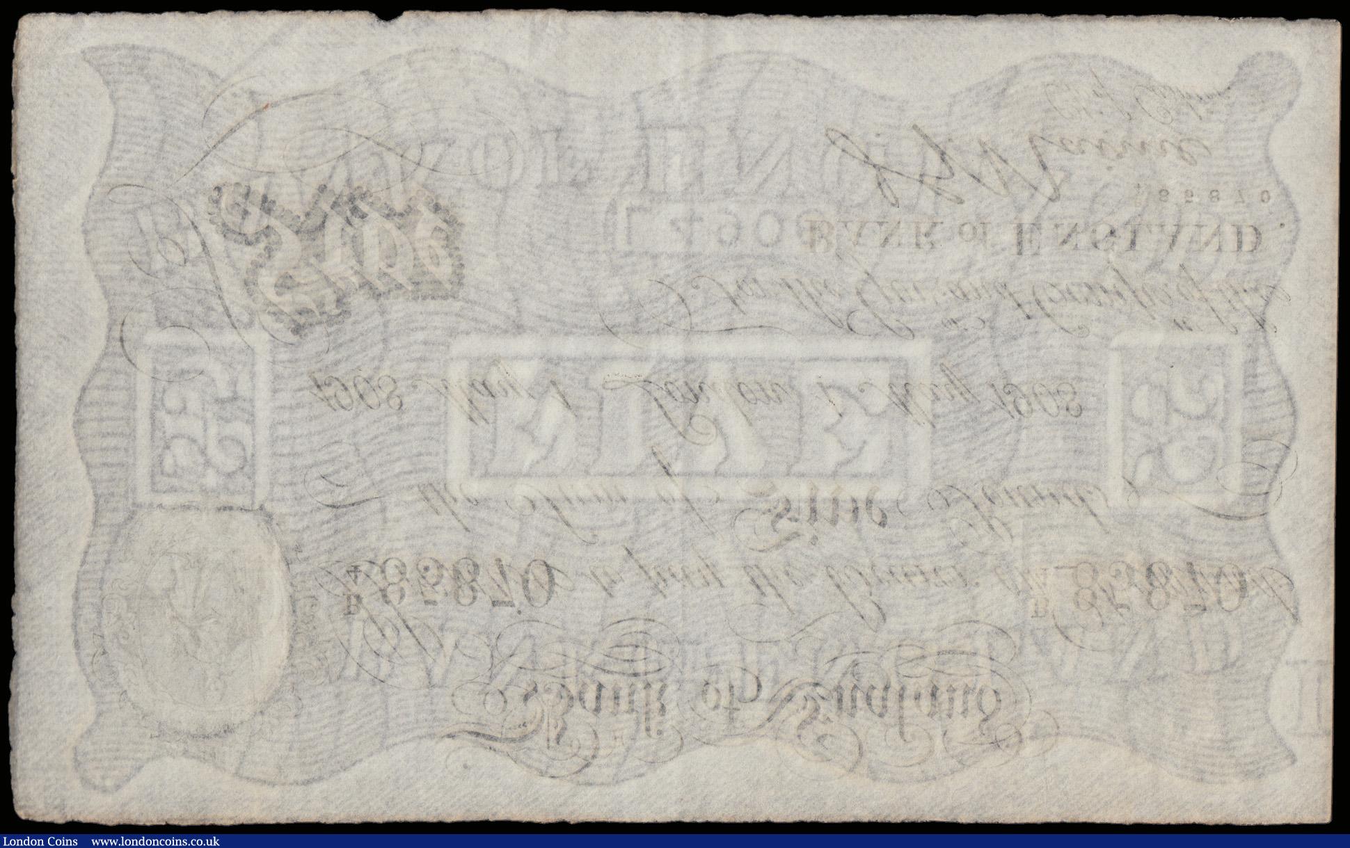 London Coins : A192 : Lot 28 : Five Pounds Nairne May 1st 1908, B208b, B/4 85870, rare early date, GVF or better with faint discolo...