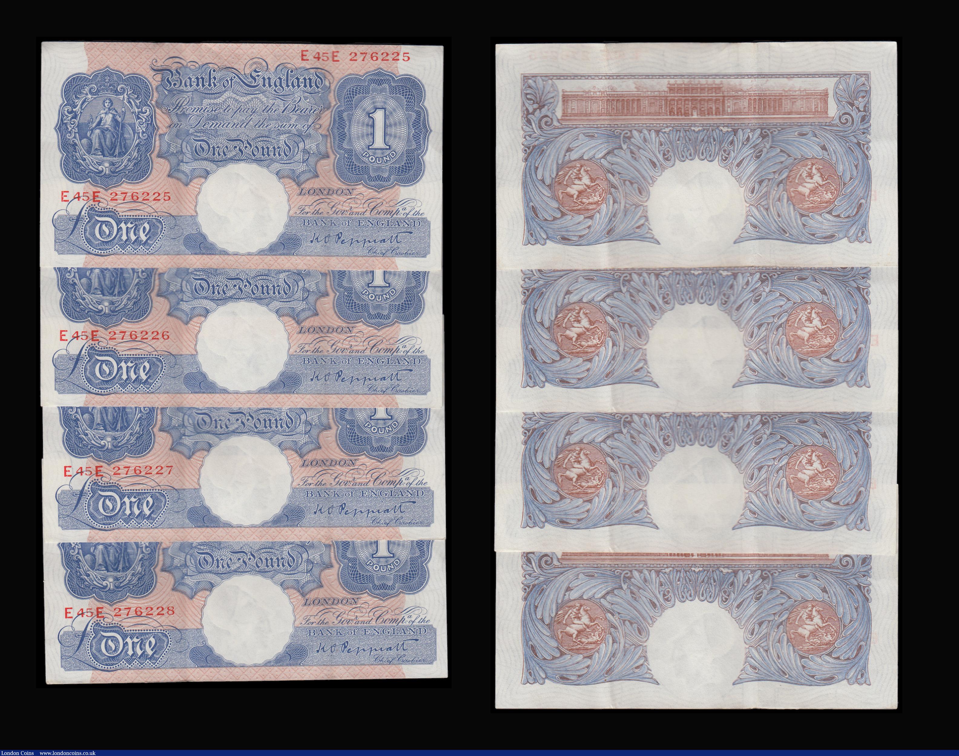 London Coins : A192 : Lot 35 : One Pound Peppiatt Blue 1940-1948 B249 (8) consecutives E45E 276221 - 276228 generally EF (2 folds i...