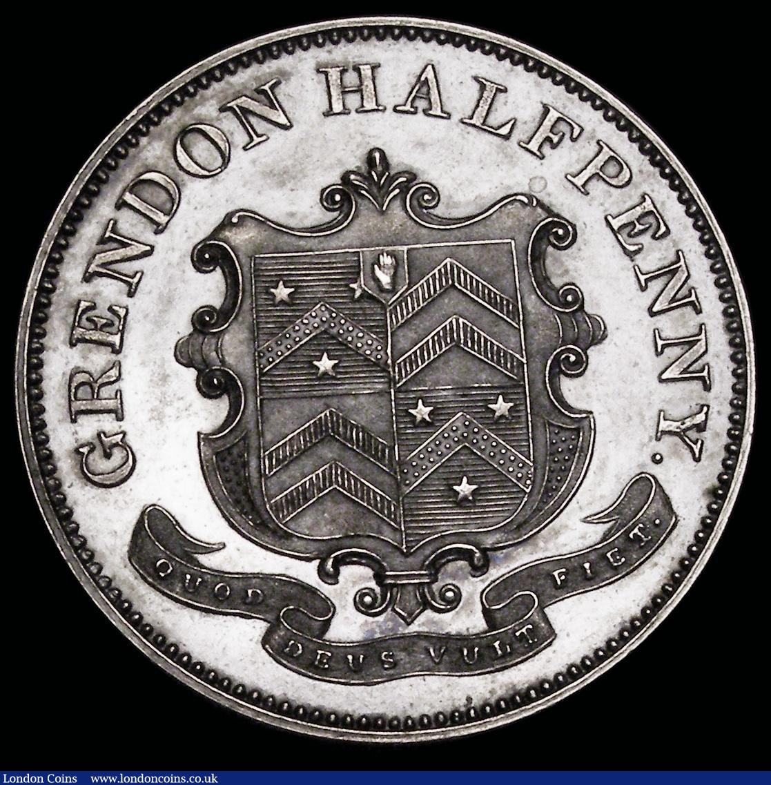 London Coins : A192 : Lot 377 : Halfpenny 19th Century Warwickshire, Atherstone, Sir George Chetwynd, Grendon 1842 Silver Proof. Obv...