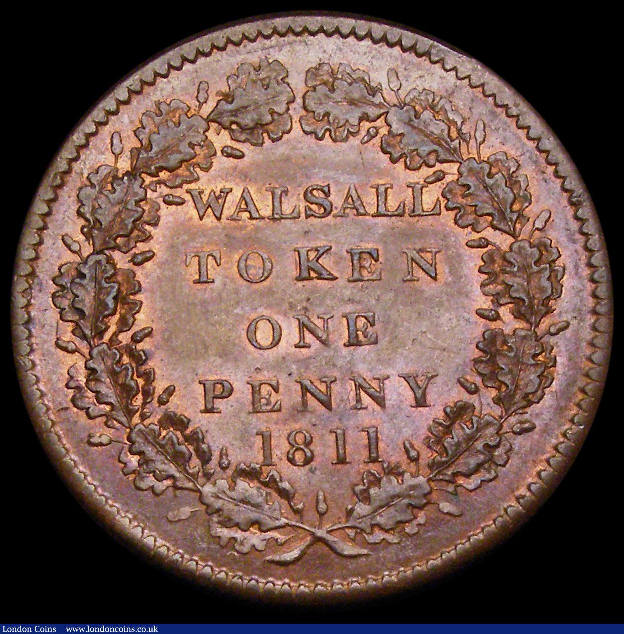 London Coins : A192 : Lot 381 : Penny 1811 Fletcher and Sharrat Walsall Staffordshire W158 silky Unc with traces of lustre