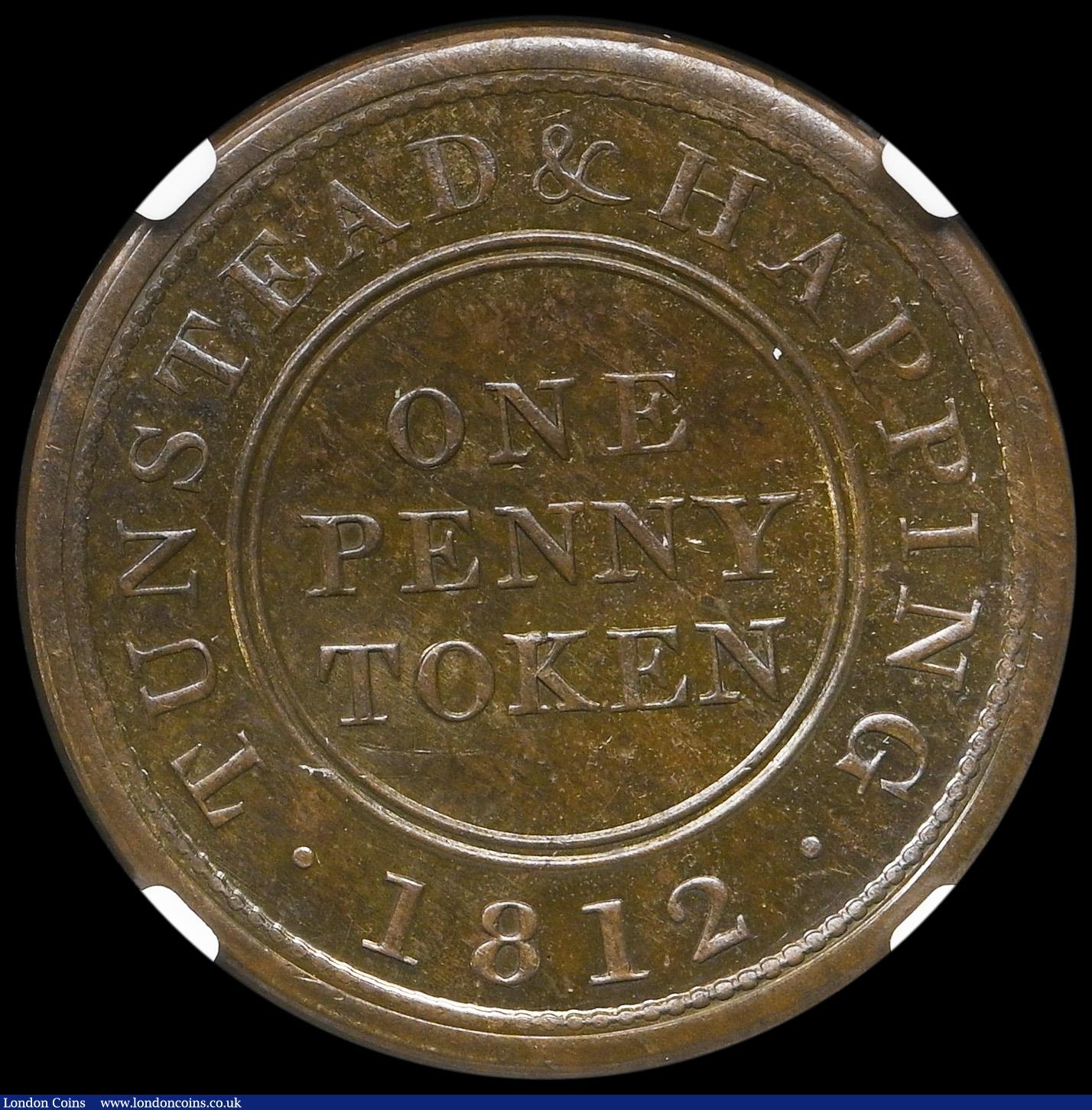 London Coins : A192 : Lot 387 : Penny 1812 Tunstead & Happing The Corporation House W1140 graded MS63BN by NGC