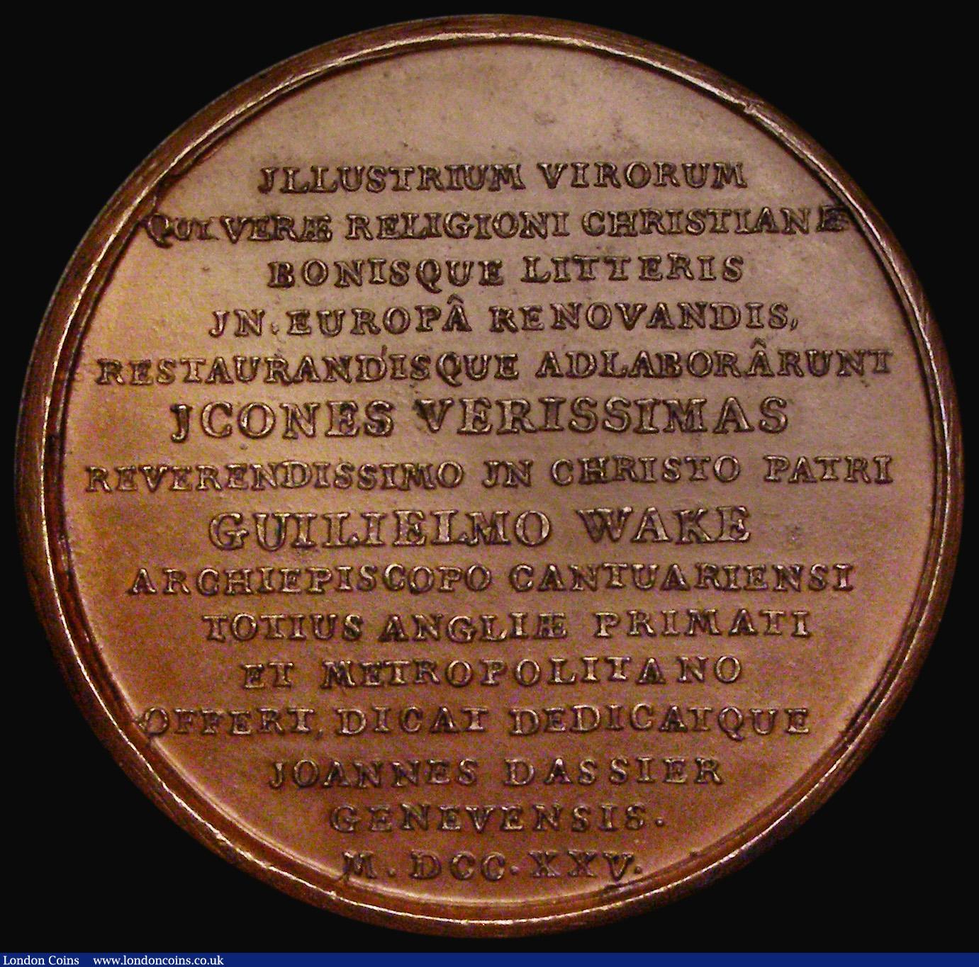 London Coins : A192 : Lot 402 : Death of Archbishop William Wake 1725 42mm copper right facing bust in clerical robes, Latin script ...