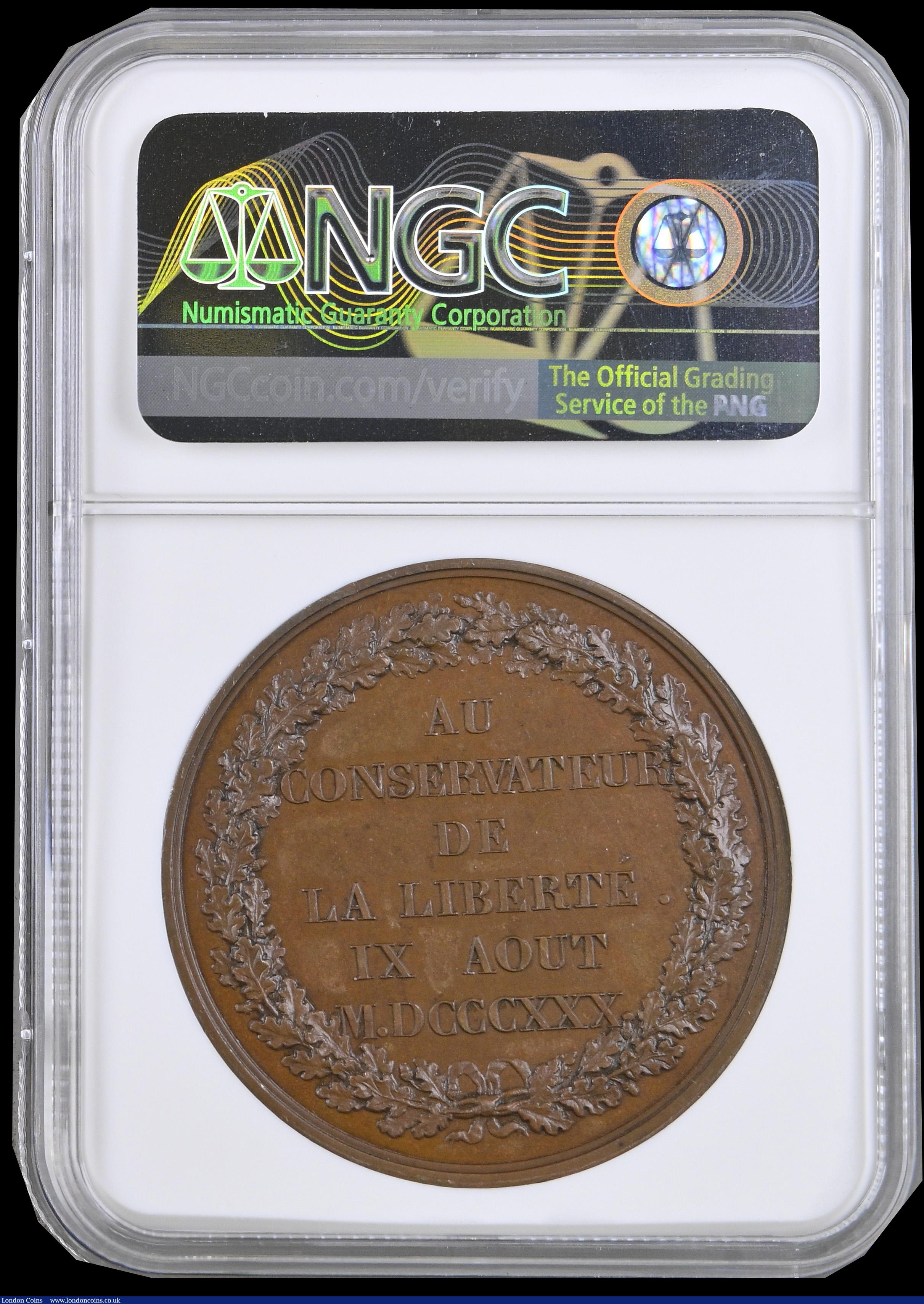 London Coins : A192 : Lot 412 : France Constitutional Charter 1830 Bronze 41mm by R. Gayard Louis Philippe bust reverse AU CONSERVAT...