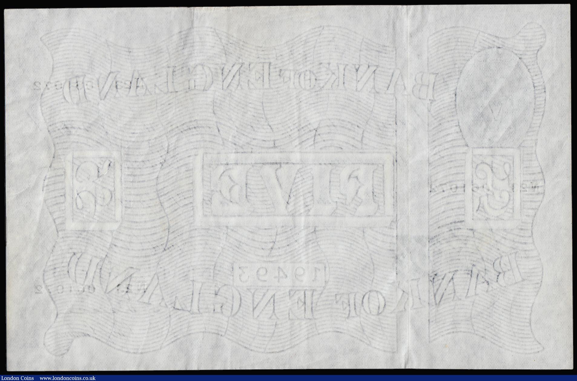 London Coins : A192 : Lot 43 : Five Pounds Beale white B270 dated 29 April 1949 series N23 061072, Pick344, GVF