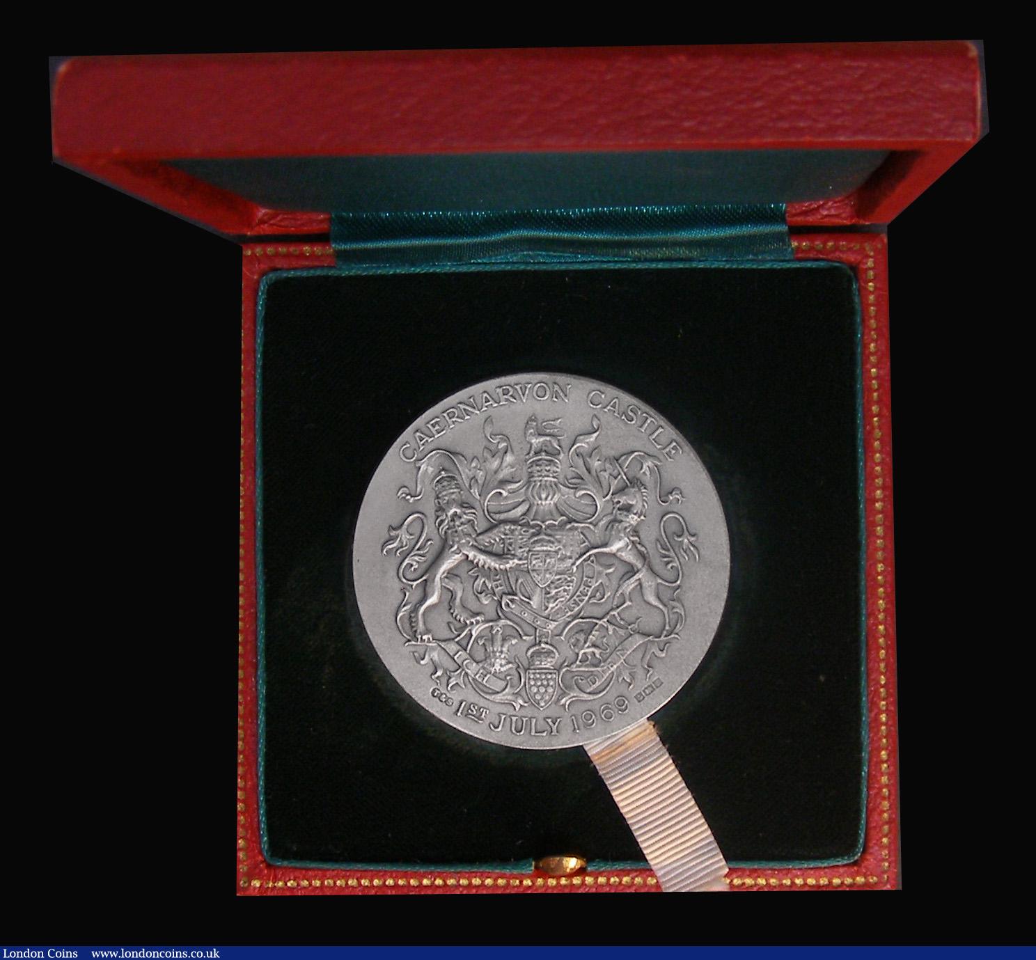 London Coins : A192 : Lot 460 : Investiture of Prince Charles as Prince of Wales 1969 52mm diameter in silver, 72 grams, by E. Fey (...
