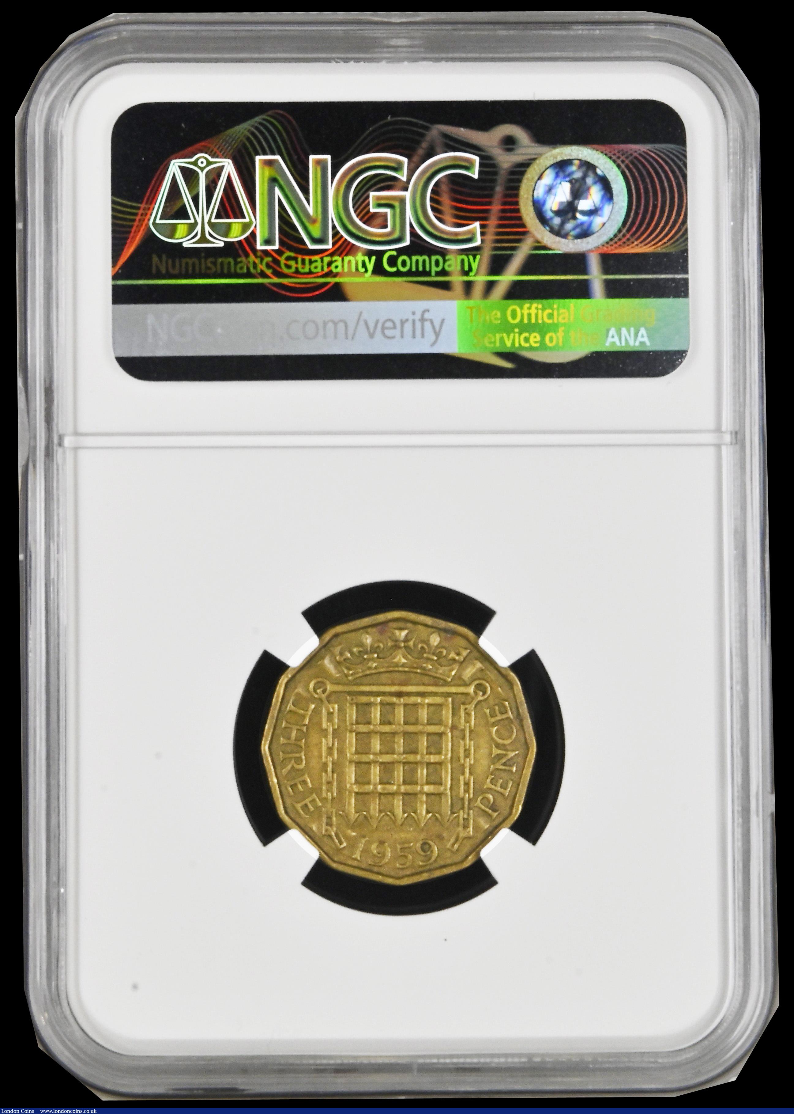 London Coins : A192 : Lot 489 : Mint Error Laminated Planchet - GB Brass Threepence 1959 with a significant lamination obverse in a ...